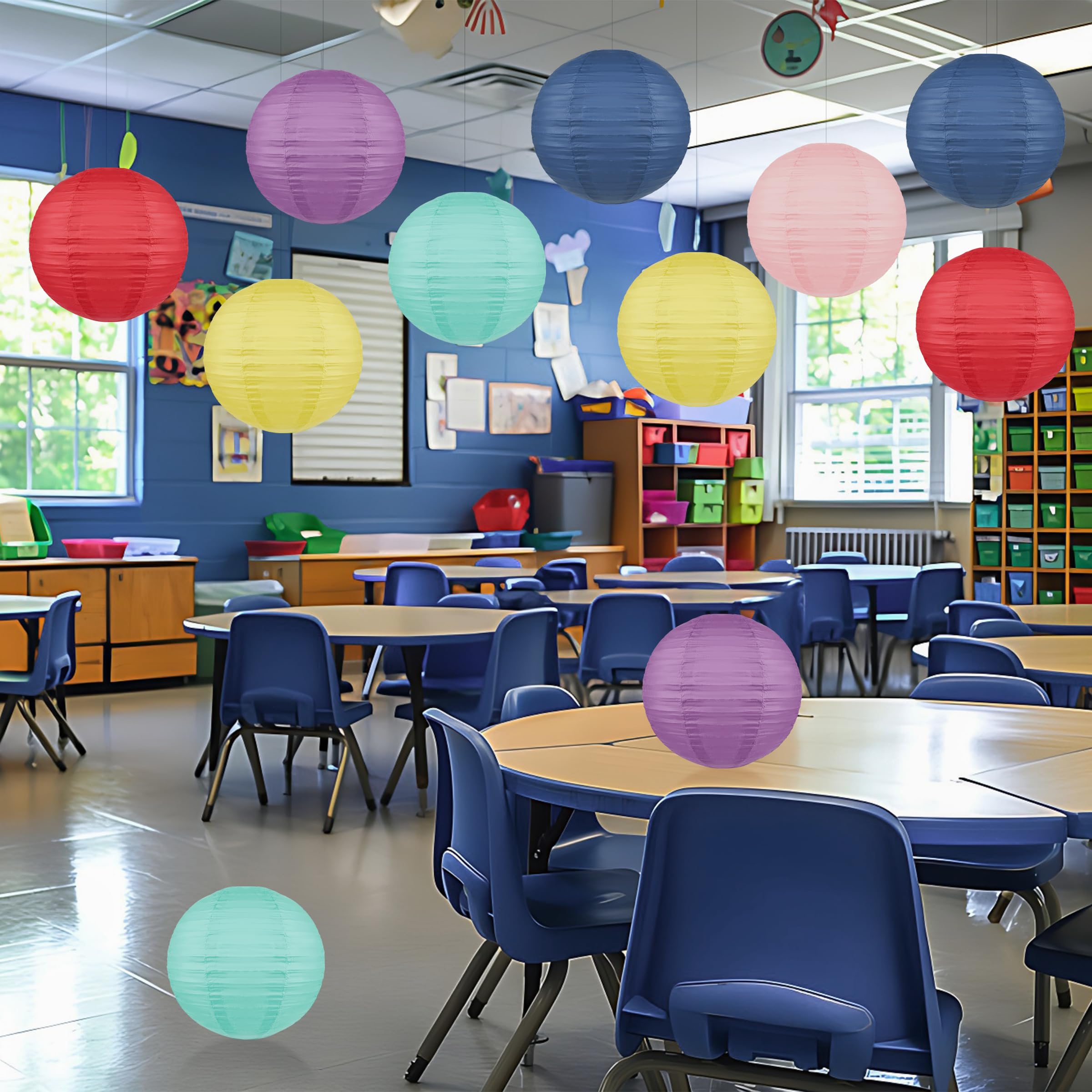 12Pcs Boho Rainbow Hanging Paper Lanterns, Colorful Pastel 10    Paper Lanterns For Classroom Ceiling Decor, School, Party, Baby
