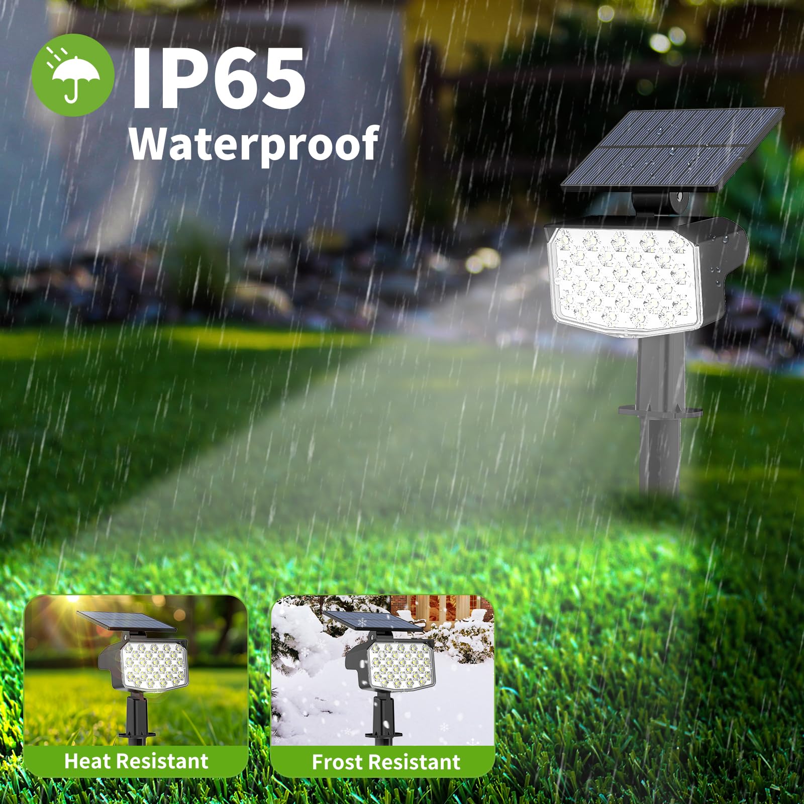 MinPea Solar Spot Lights Outdoor, 27 LED, Waterproof IP65, 3 Lighting Modes, 2 Pack, Cool White