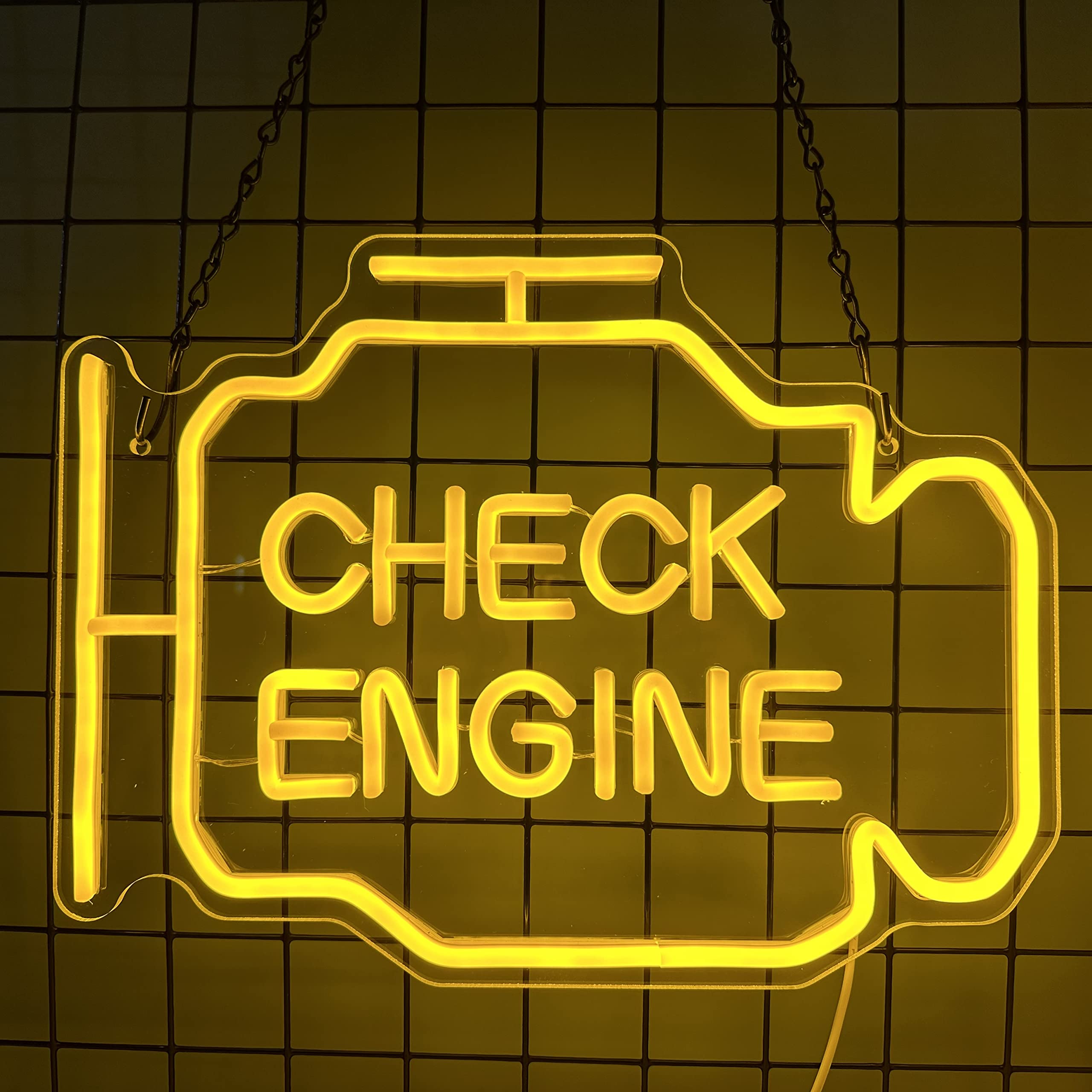Abooly LED Neon Sign - Check Engine Light Wall Art, USB Powered, 15.7x11.8in, Yellow, Funny Gifts for Dad & Car Guys, Man Cave Decor