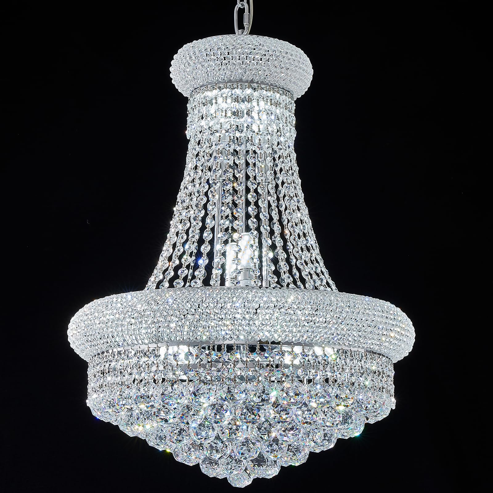 Homeooze 12 - Light Unique Empire Crystal Chandelier For Foyer Entrance Living Room Dining Room Bedroom Entryway Chrome Finish