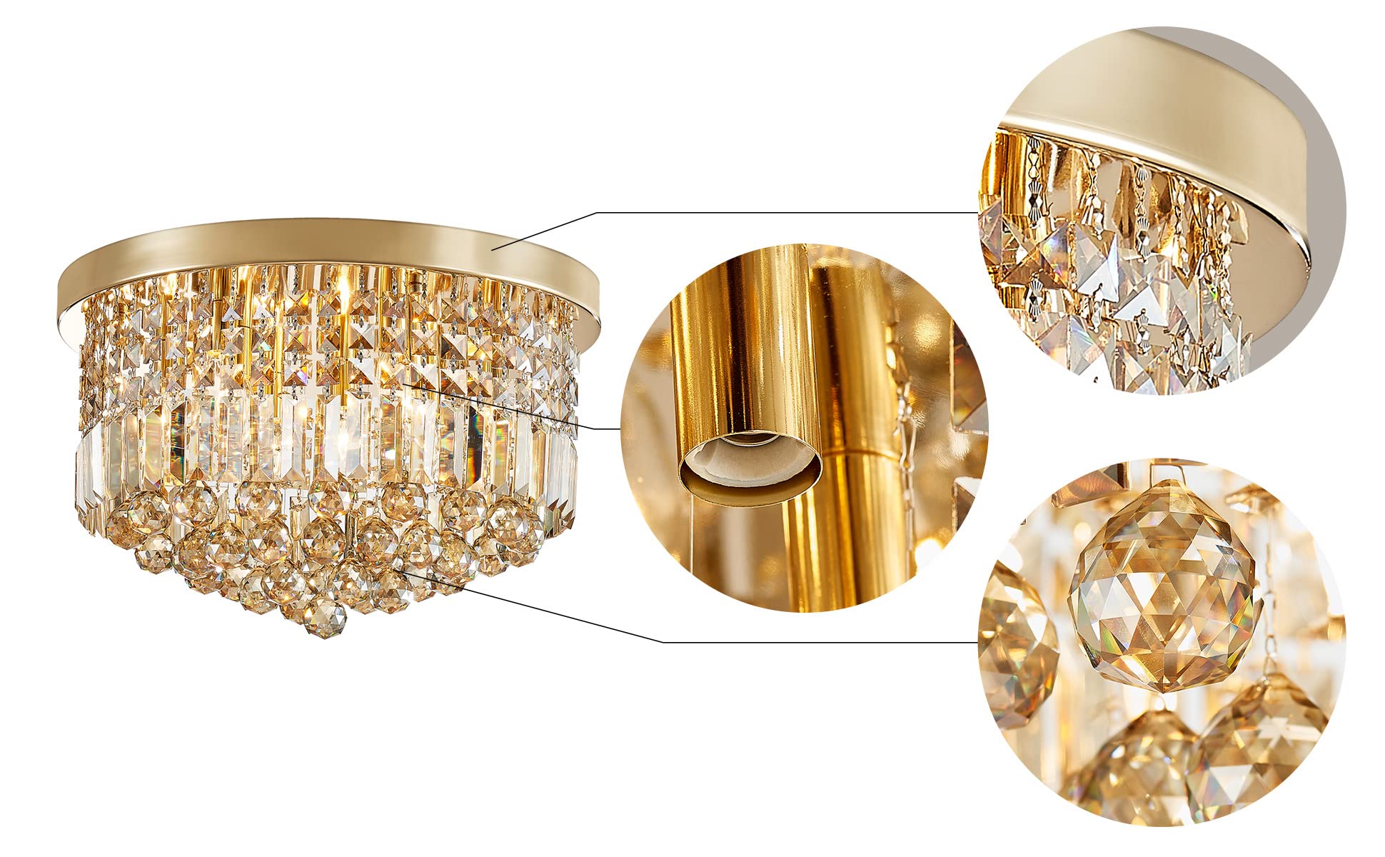 SM Saint Mossi 9 Light Raindrop Chandelier, E12, H 11in x D 20in, Champagne Crystal & Gold Finish, Model SM-DY-22002-CA