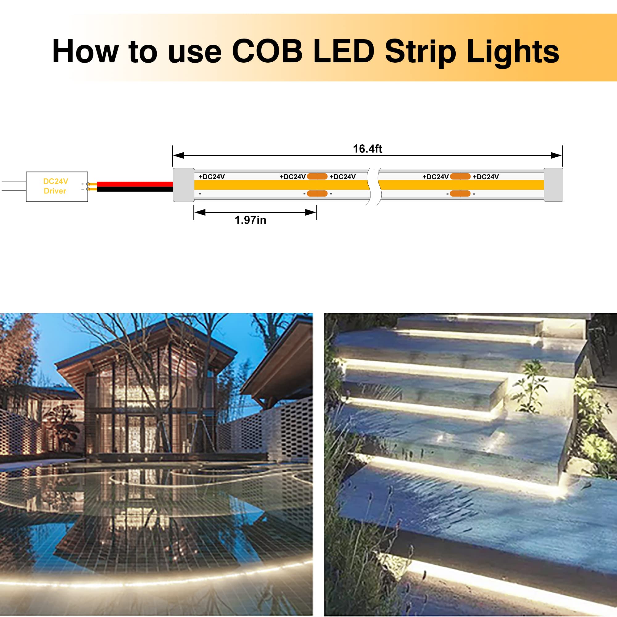 Pandery Cob Led Strip Lights,Natural White 4000K,Dc24V Ip67 Waterproof Led Strip,480Leds/M,16.4Ft/5M,8Mm Wide,Cri90+,Outdoor Cob