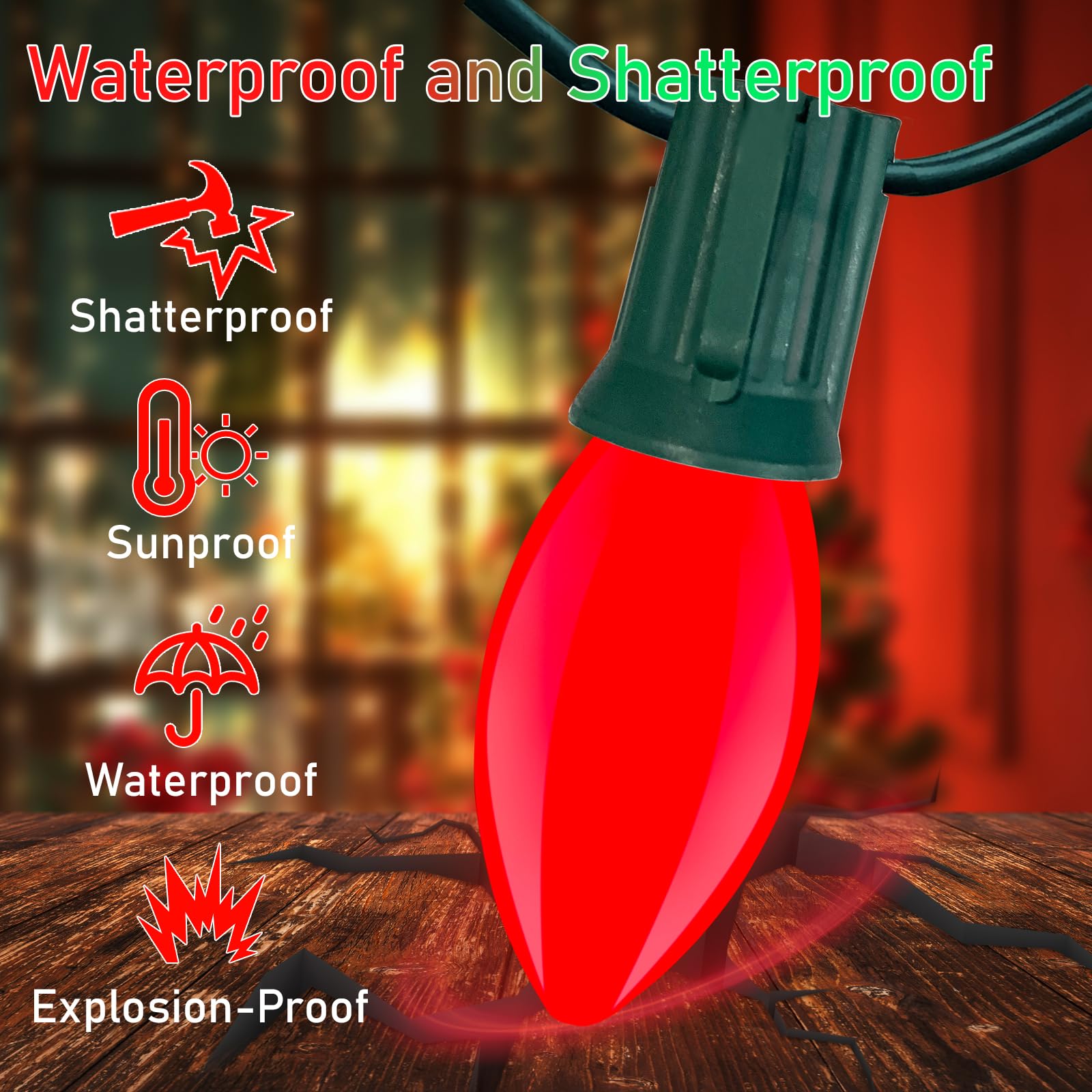 Red and White LED Christmas Lights,25FT Vintage C9 Red White Christmas Lights Outdoor with 26 LED Bulbs,Commercial Extendable Ch