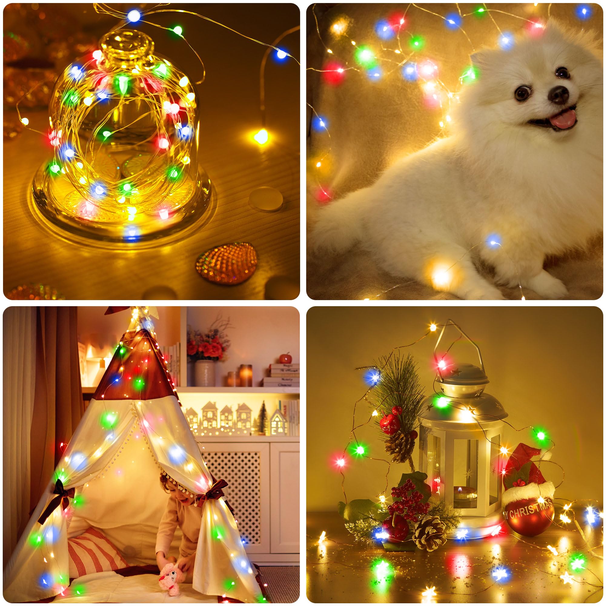 echosari Fairy Lights 50 LEDs Copper Wire 6 Pack 16.4Ft Multicolor Twinkle Lights for Indoor Outdoor Holiday Decorations
