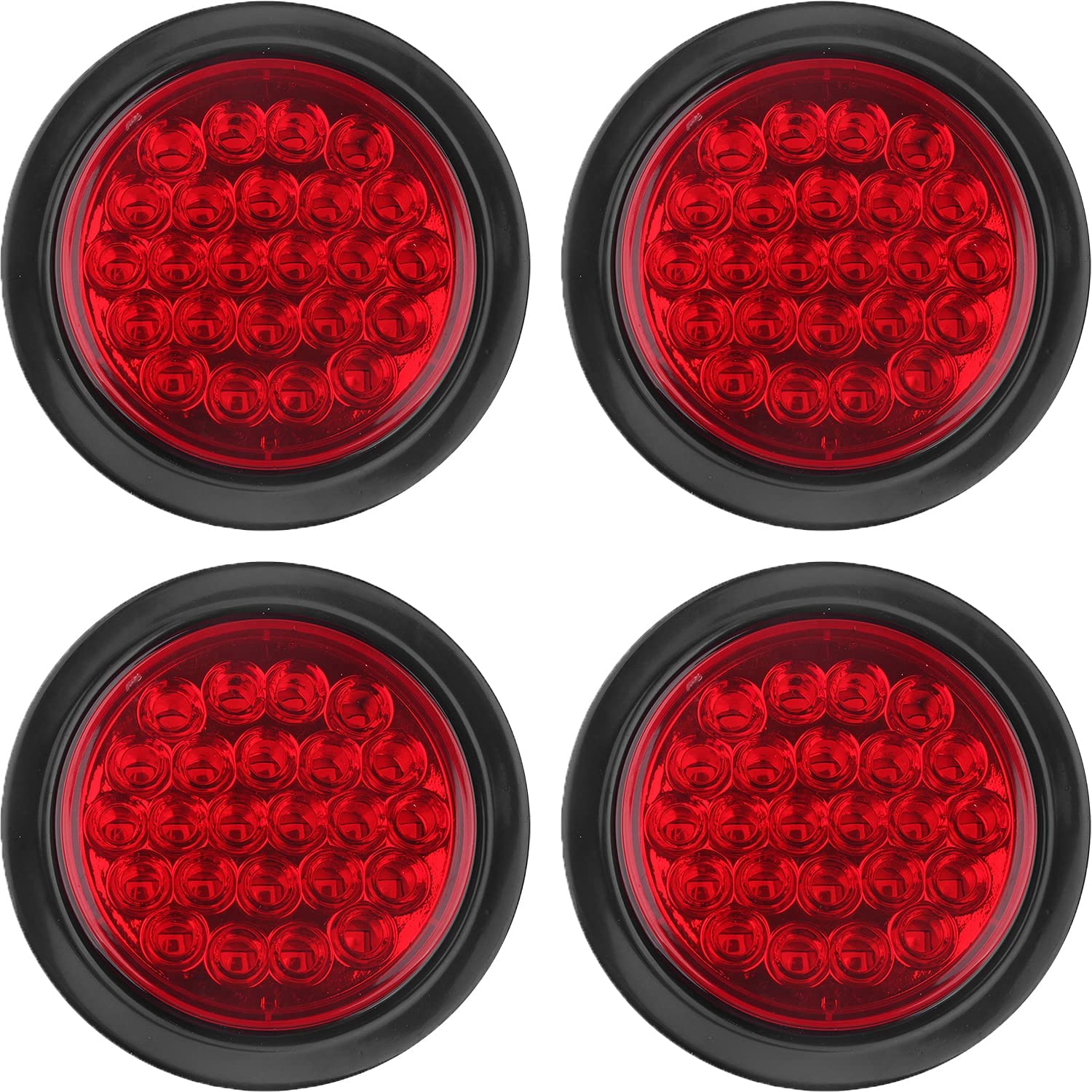 4Pcs 4 Inch Round Led Trailer Tail Lights Red 24 Led Waterproof, 4 Inch Round Led Stop Turn Brake Tail Lights Flush Mount For Tr