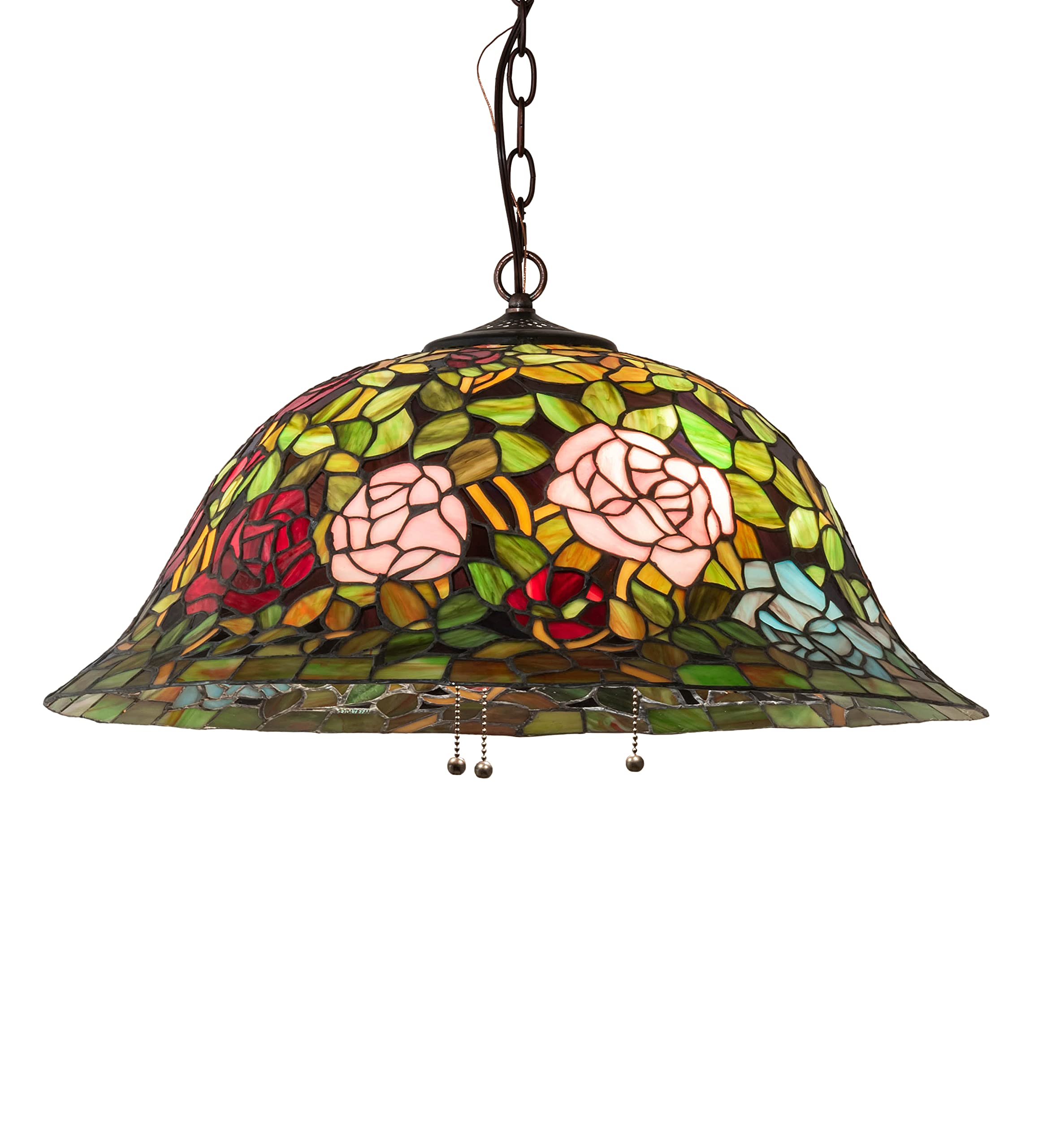 Meyda Lighting 24in Wide Tiffany Rosebush Pendant - Mahogany Bronze Glass, Model 232210
