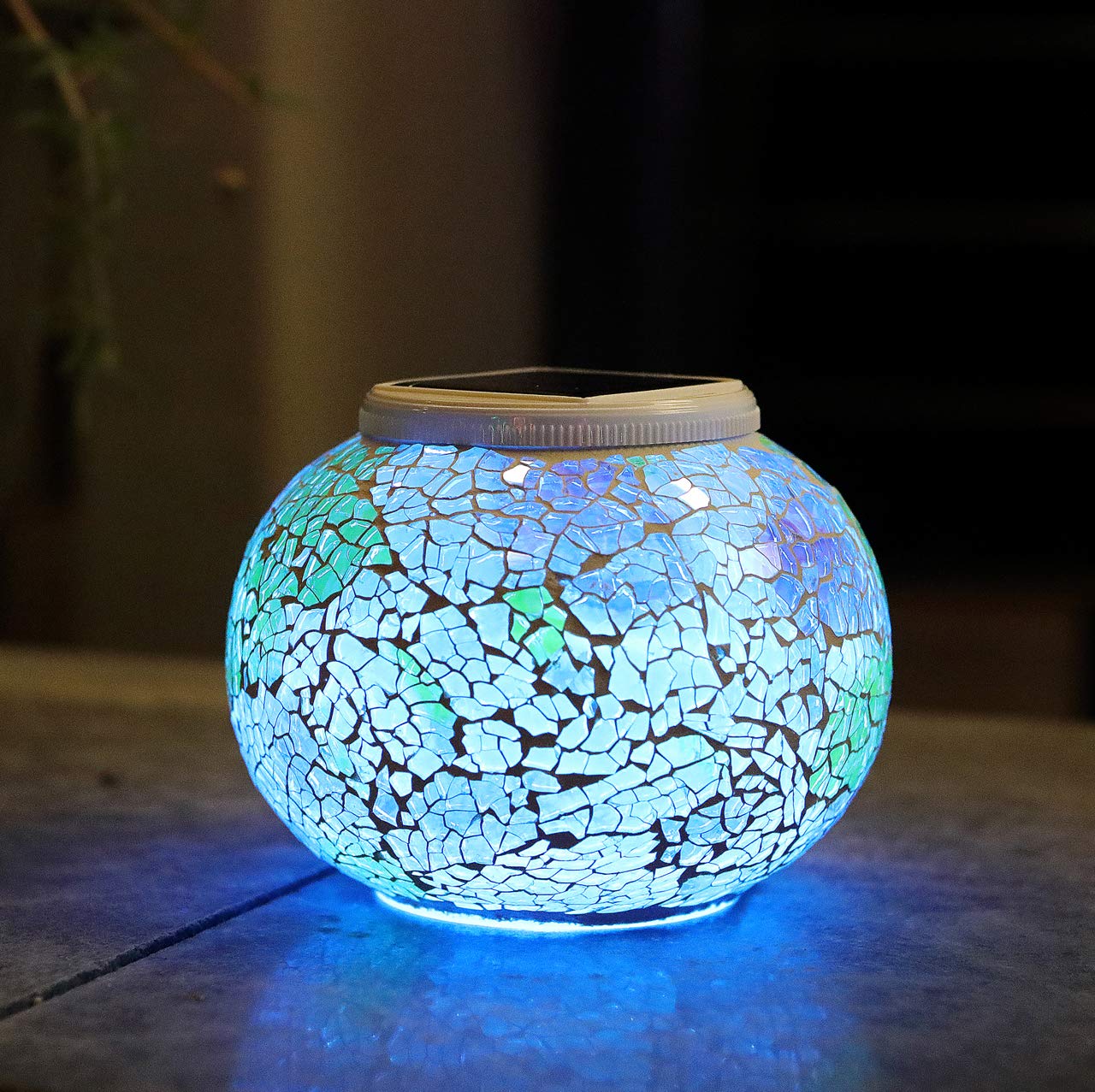 Wsgift Solar Color Changing Glass Mosaic Ball Lights - Waterproof Outdoor Table Lamps