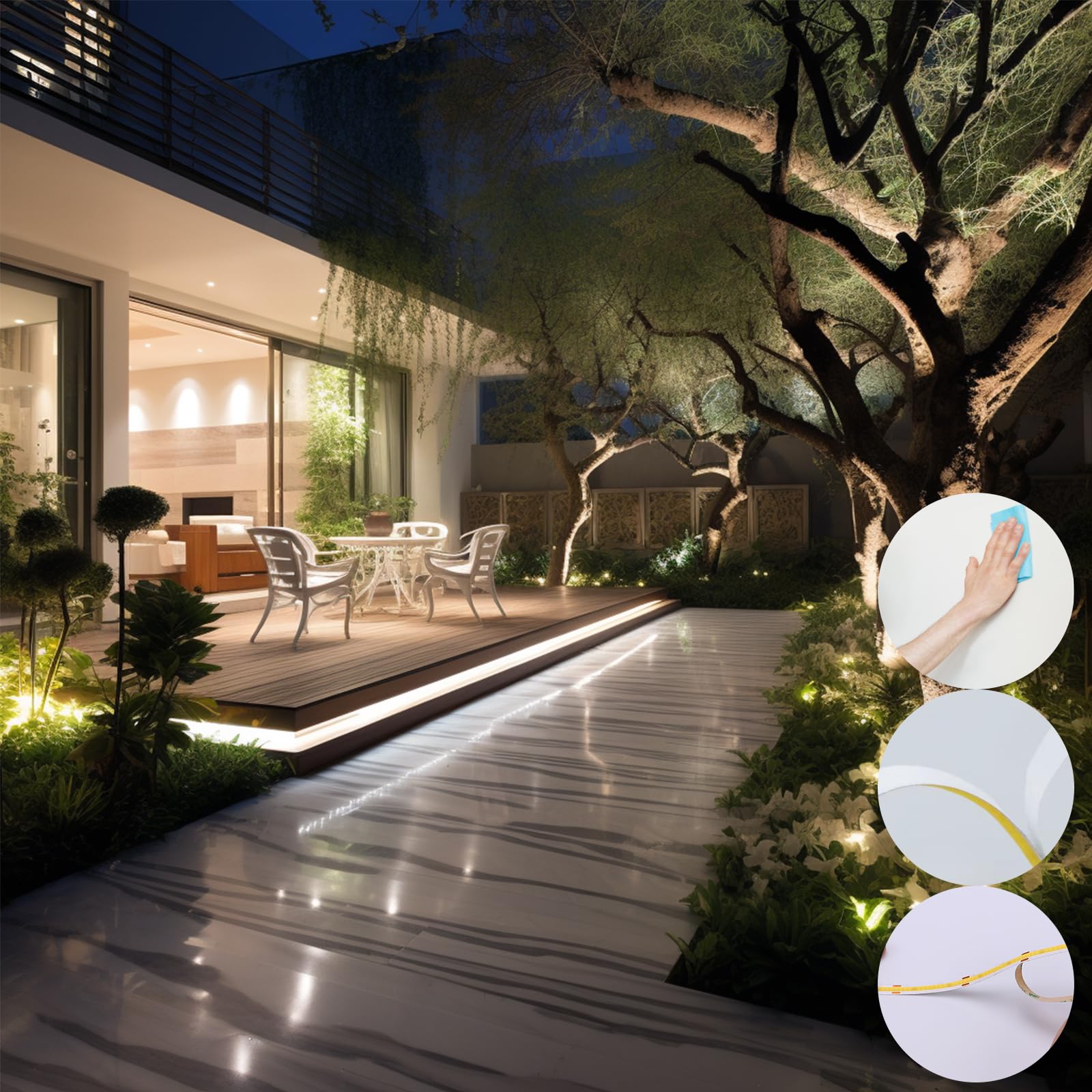 Benlun 24V Cob Led Strip Light Outdoor Waterproof 65.6Ft (2 Rolls Of 32.8Ft), 4000K Natural White 11W/M 312Leds/M Cri 93 Led Tape Light With Power Supply For Bedroom Courtyard Living Room Ceiling