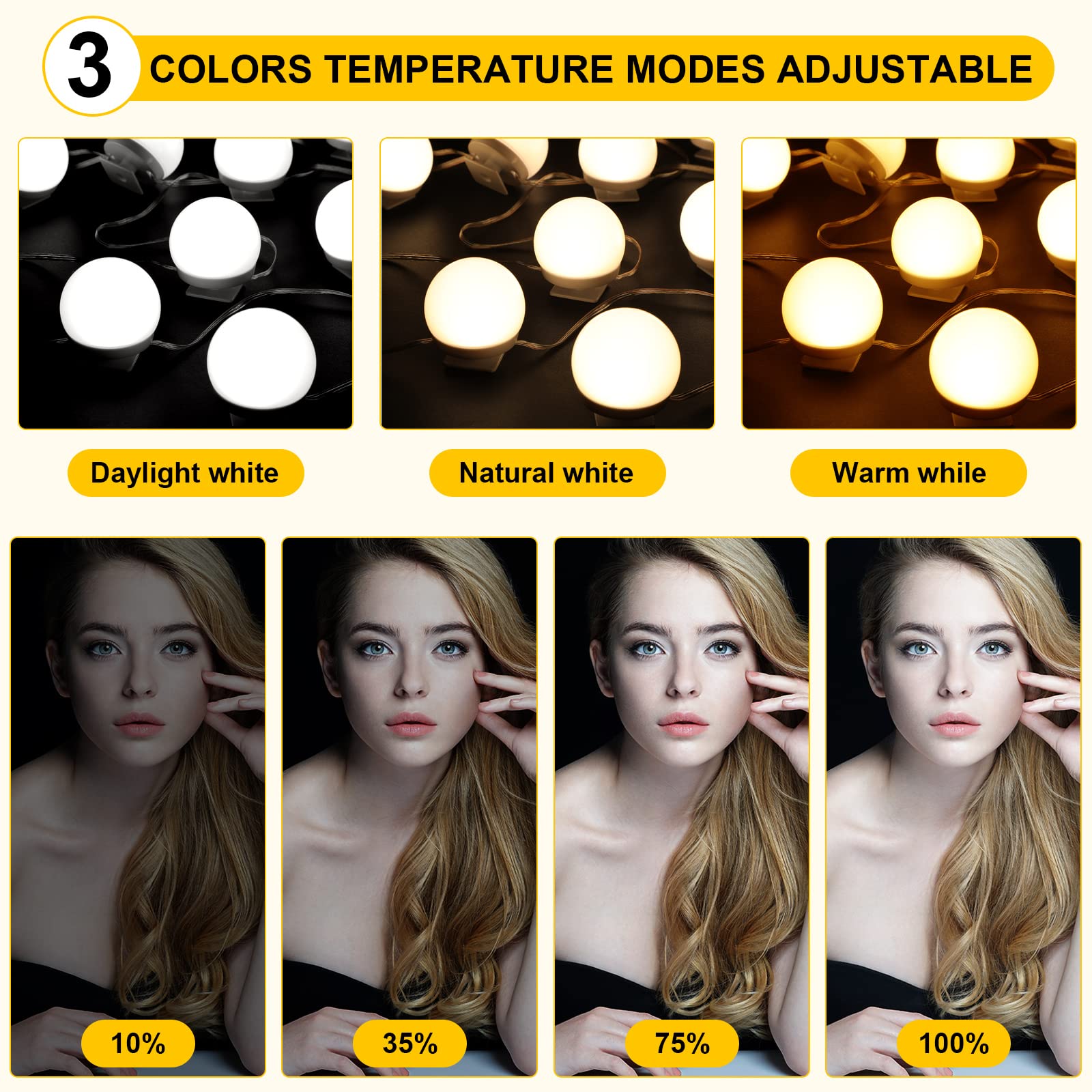 Tuanse 2 Sets Vanity Led Lights Kit 28 Dimmable Bulbs With 3 Color Modes, Plug In Makeup Mirror Light With Adjustable Color And