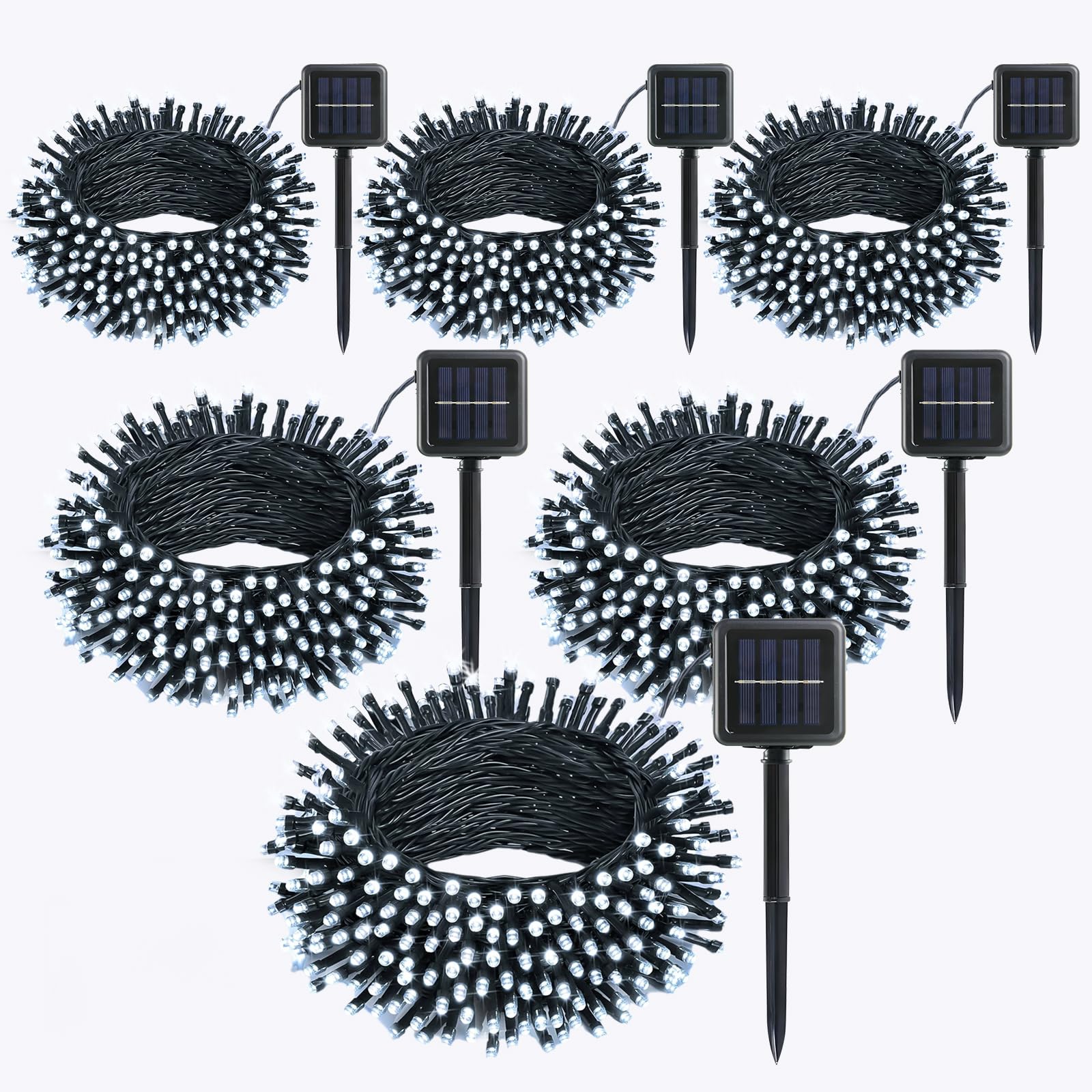 SyouHome Solar String Lights, 600 LED, 236Ft, 8 Lighting Modes, IP65 Waterproof, 6 Pack, Cool White