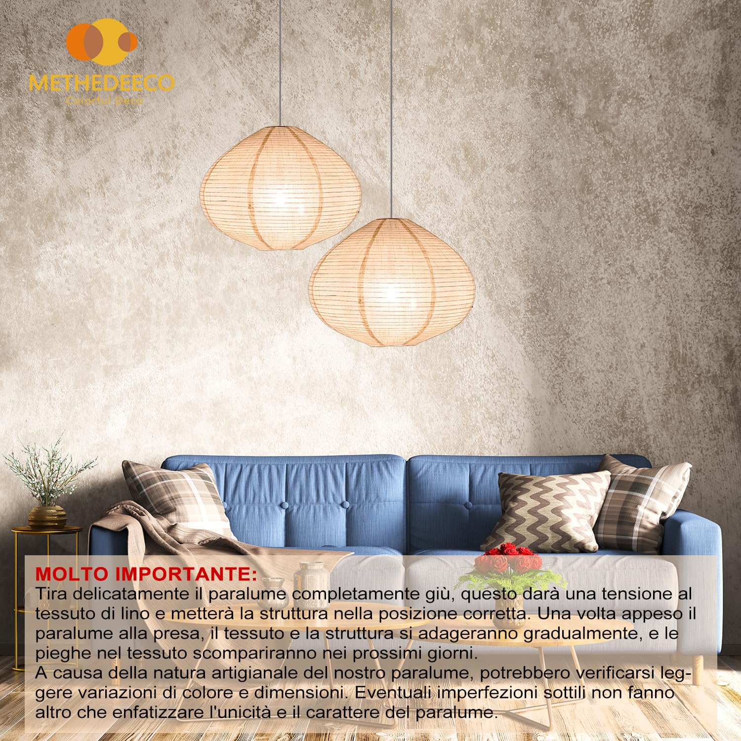 Methedeeco 2Pcs 20Inch Big Diamond Shape Hanging Fabric Lampshade,Paper Lantern,Minimalist Boho White Beige Foldable Linen Pendant Light For Living Room, Dining Room, Bedroom,Showcase Deco And Gift