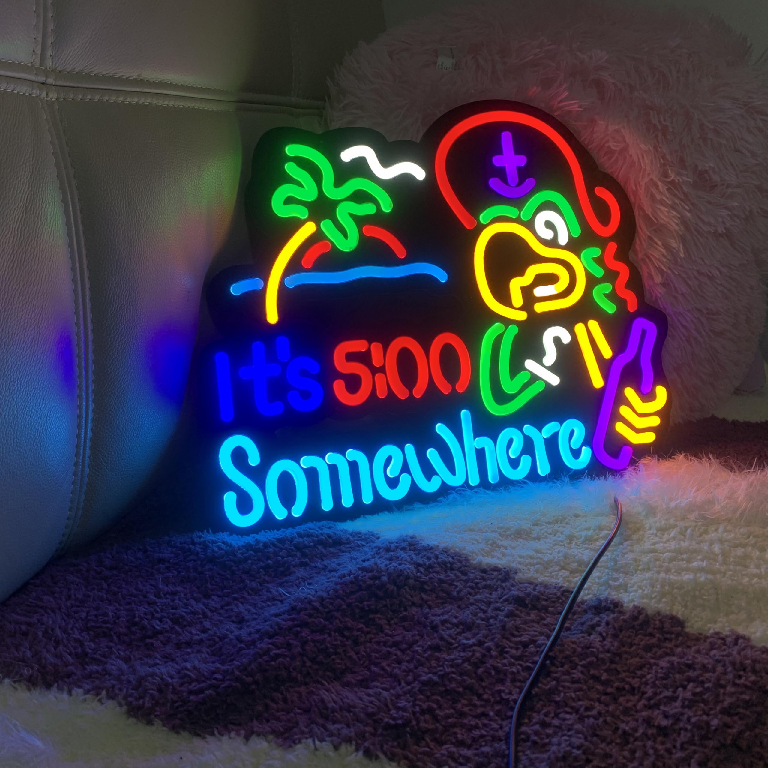 Jigsaw Puzzle 40 Pcs Its 5 :00 Five Oclock Somewhere Neon Led Light Sign  Man Cave Men Led  Home Wall Gifts  Decorations  Palm Tree  Beach  Sun  Tiki Bar  Garage  Accessories  Cart  Party  Bedroom