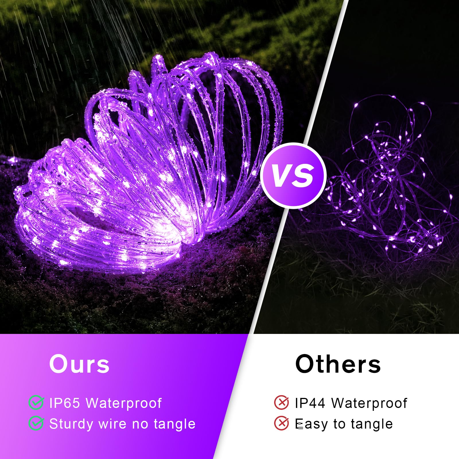 Jmexsuss 200 Led Purple Halloween Lights - 66 Ft Indoor/Outdoor Waterproof Purple Rope Lights For Outside Decorations  Garden  Patio  Christmas Tree