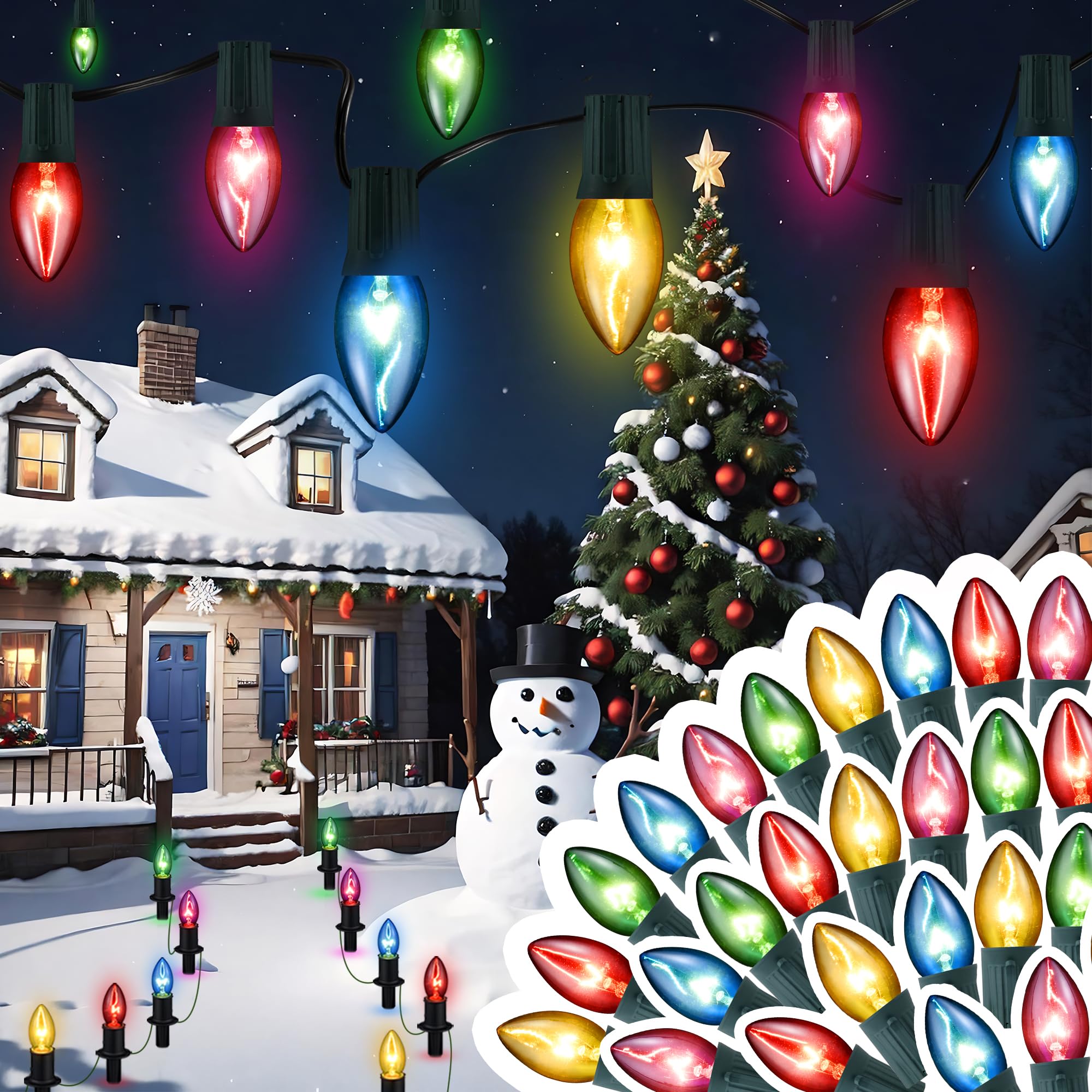 TIORIY Christmas Pathway Lights Outdoor 29ft, 25 Packs C9 Christmas Walkway Lights with Stakes for Outside, Multicolor Xmas Path