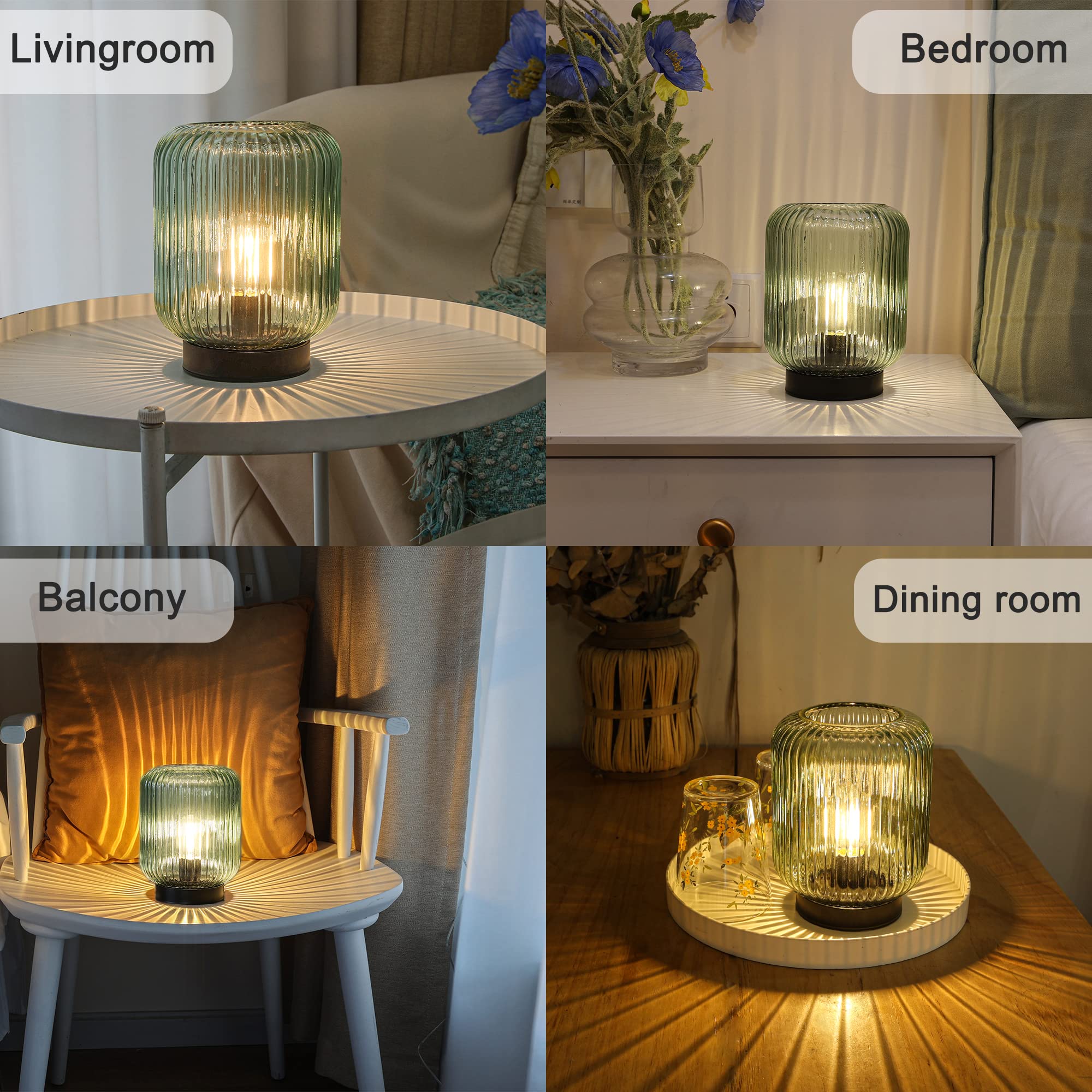 Lusharbor Battery Operated Lamp, Cordless Table Lamps For Home Decor, Battery Powered Nightlight With Led Bulb, Decorative Glass