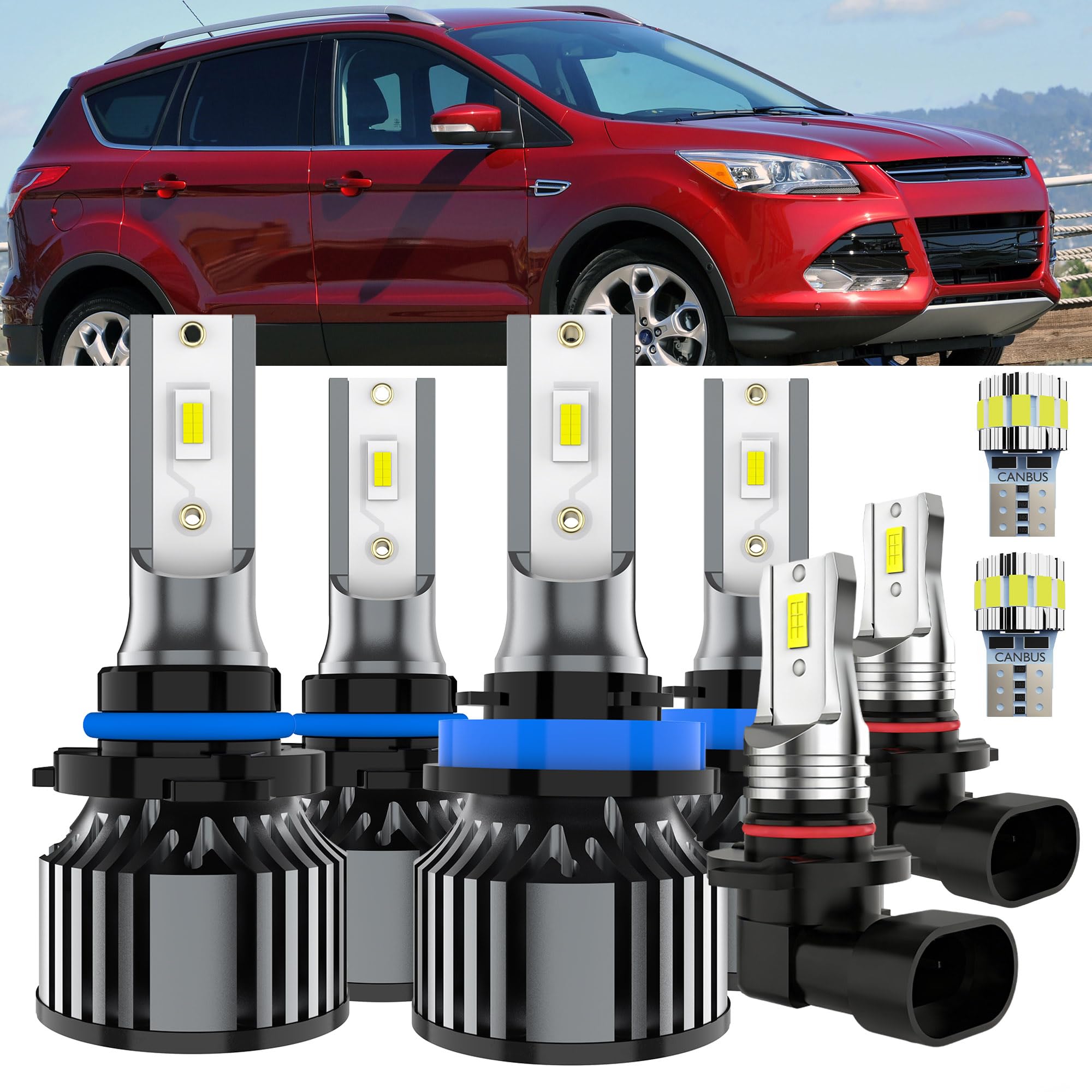 AYOTZIH Bulbs Fit For Ford Escape 2013 2014 2015 2016, High Beams+ Low Beams+ Fog Lights+ License Plate Lights Combo, 400% Brigh