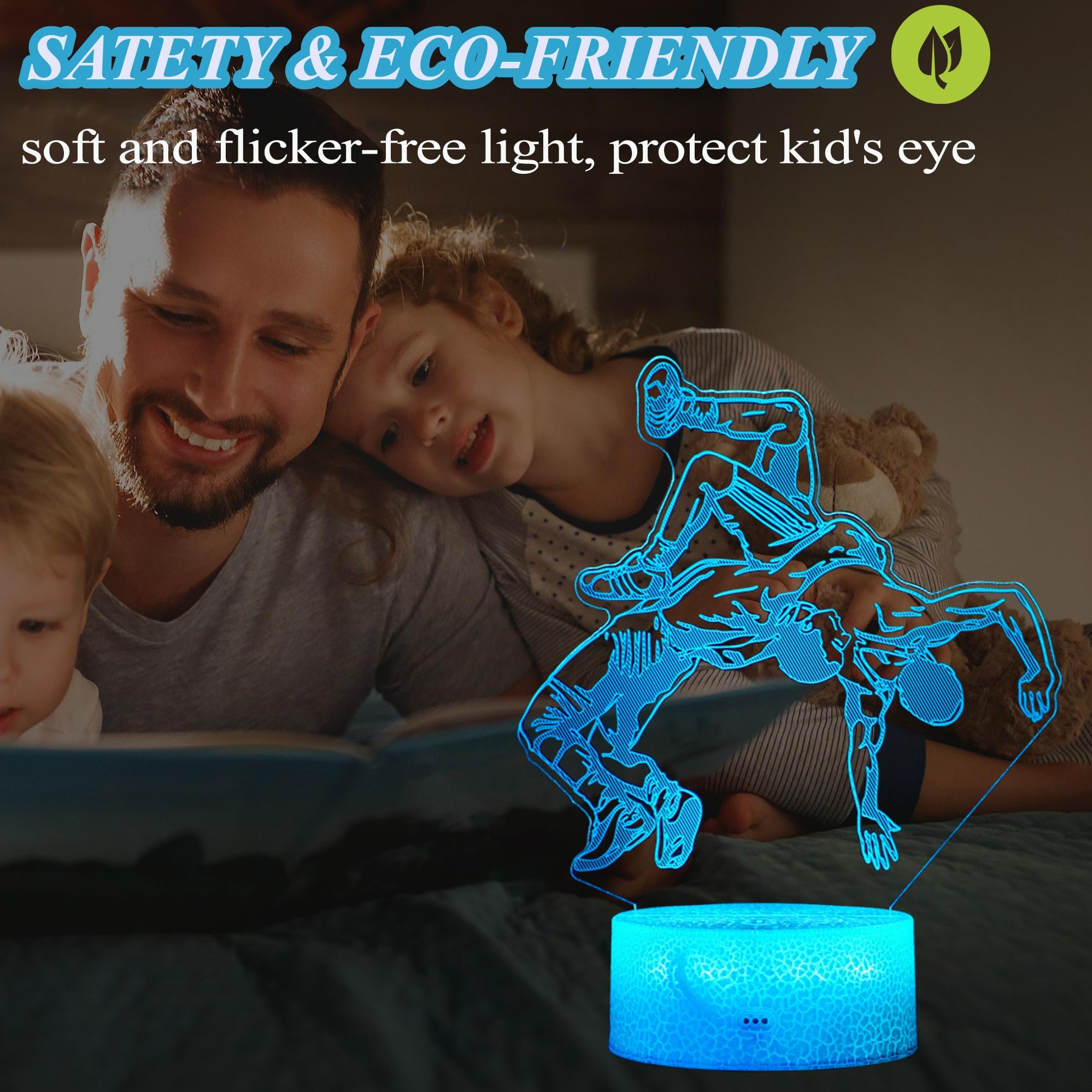 POSSHE 3D Wrestling Night Light - 16 Color Changing, Remote Control, Dimmable - Kids Room Decoration, Model MY-3D LAMP- , Style 4
