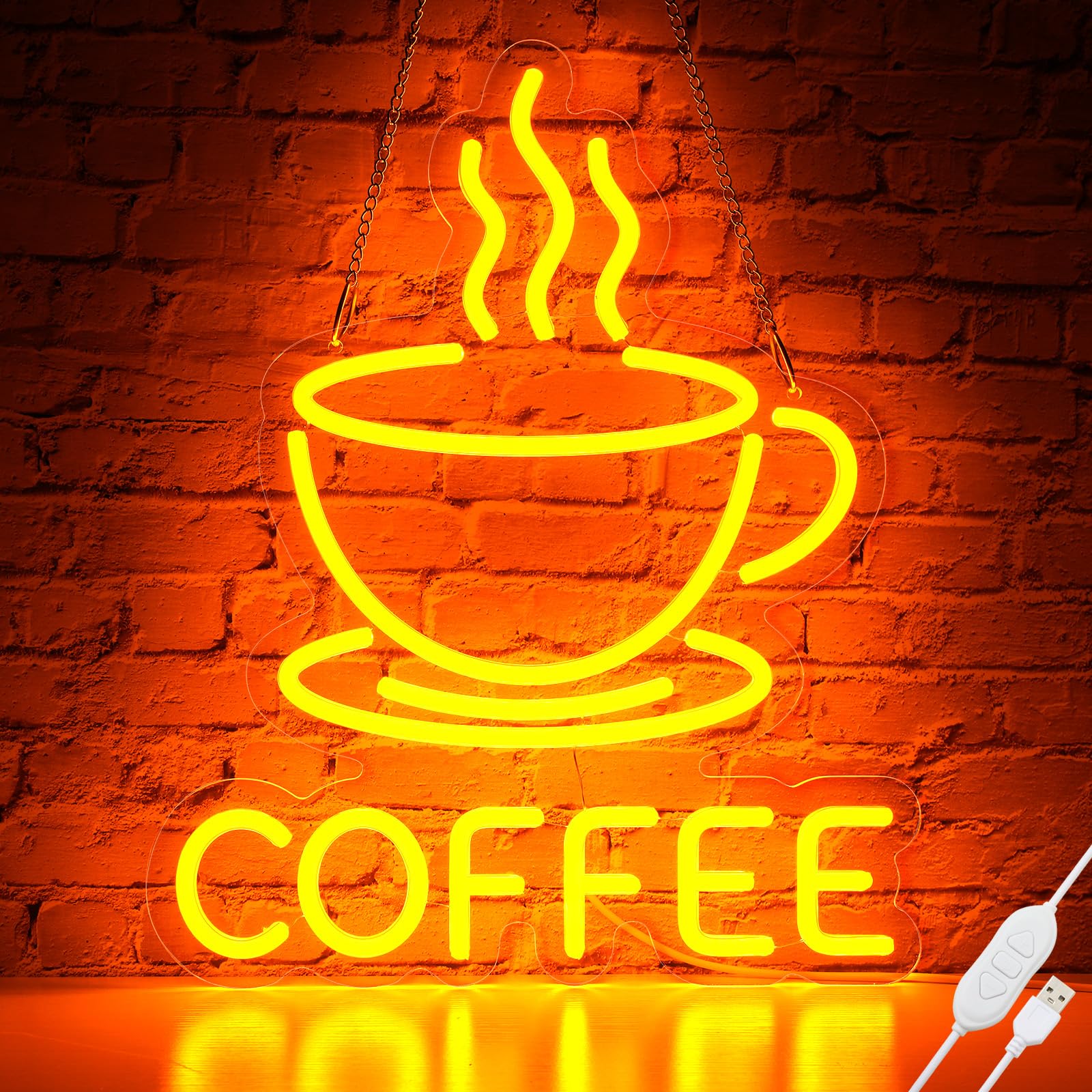 Basaneon Dimmable LED Coffee Neon Sign, USB Powered, Acrylic, 15.7x12.8 inches, Color B-COFFEE, Model ZF-COFFEE