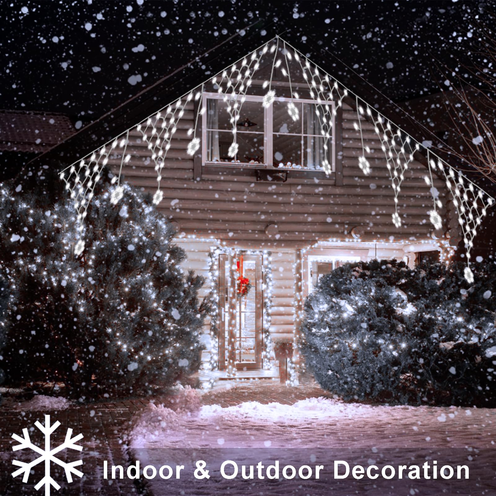 Dbfairy Christmas Net Lights Plug In, 207 Led 13.1Ft X1.9Ft Snowflake Hanging Net Lights Outdoor Waterproof With Timer Christmas
