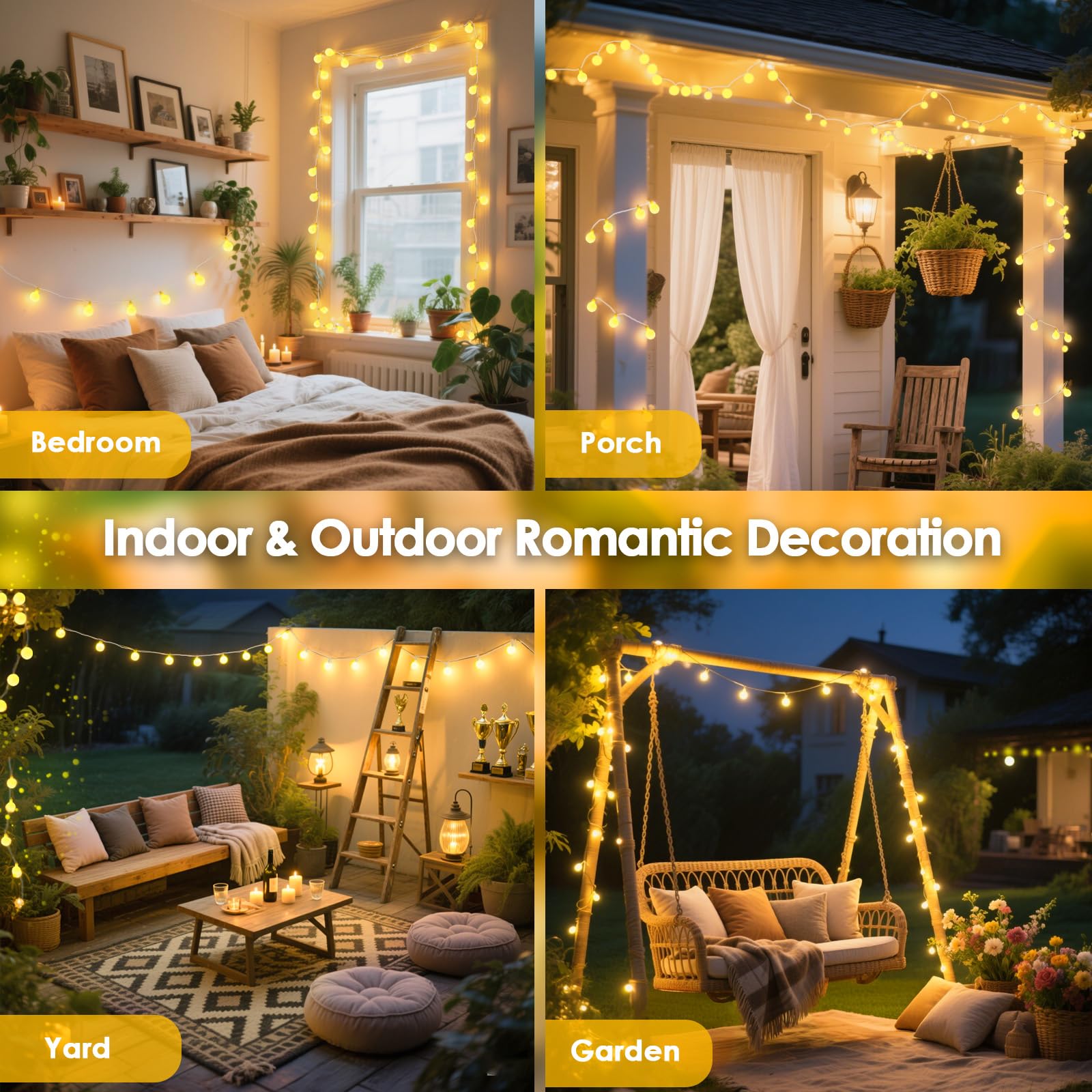 LORRYTE 100 LED Globe String Lights, Warm White, Connectable with Remote, 43FT, Model GP-SW290DC0209-IP44