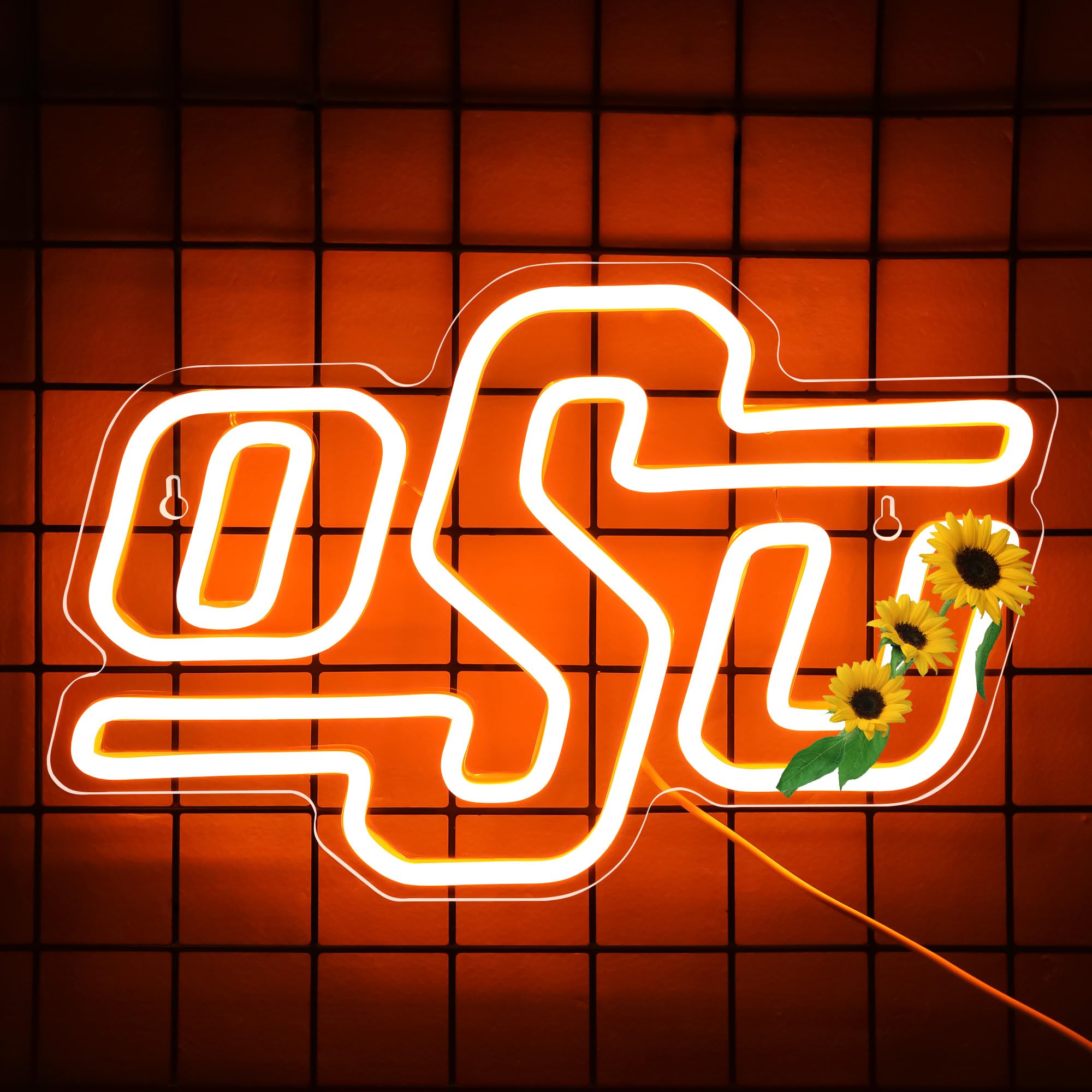 LALAON University Neon Sign LED Wall Decor for College Team, 13.8x8.7in, Orange OSU, Model ZKXD10009, USB Powered
