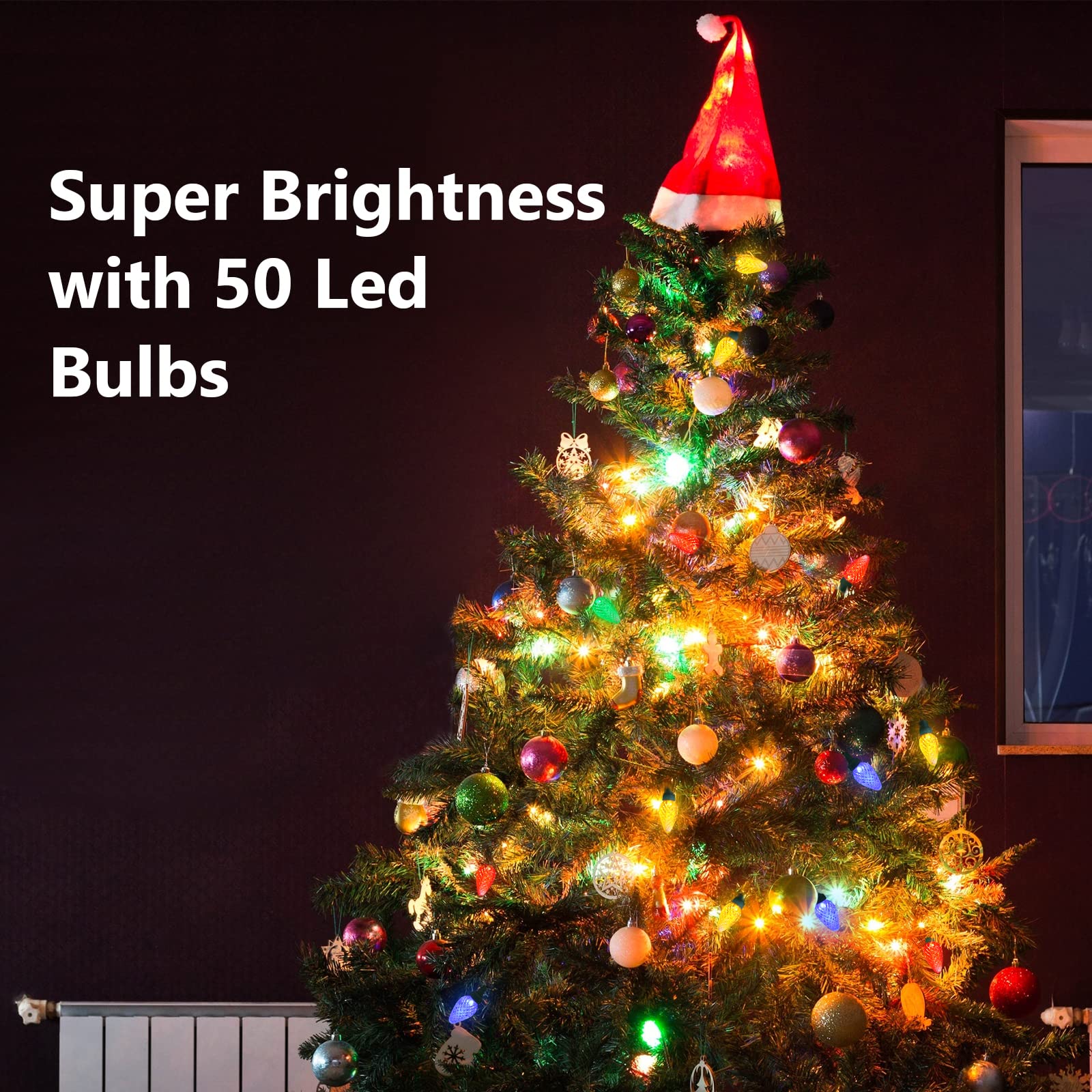 Topkda C7 Led Christmas String Lights, 25.16Ft 50 Led Connectable Outdoor & Indoor Decorative Light Strand, Multicolor Xmas Holi