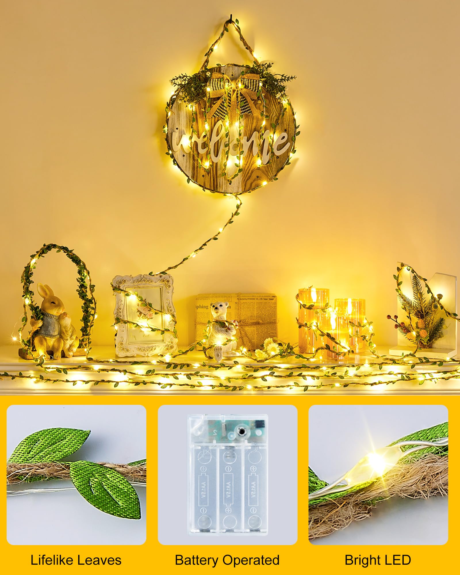 Minetom Fairy Lights - 21ft 60 LED Twinkle String Lights with Remote, Leaf Twine Decor for Bedroom and Dorm Room