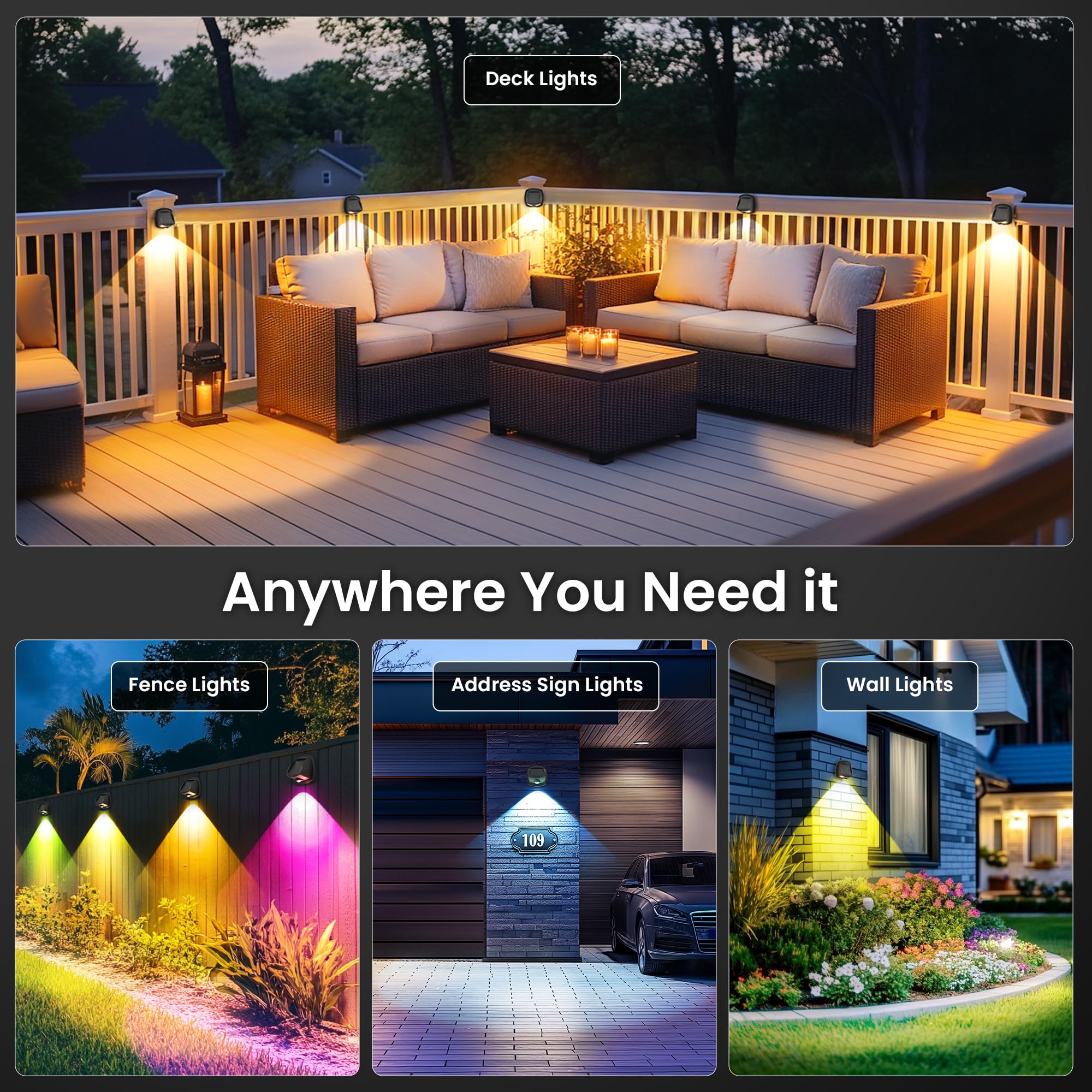 Solpex Solar Lights Outdoor Waterproof Ip65  Solar Stair Lights Outdoor For Fence  Deck  Step  Rgb Multicolor Led 11 Lighting Modes House Wall Light For Porch  Backyard  Fence  Garden Decor-8 Pack