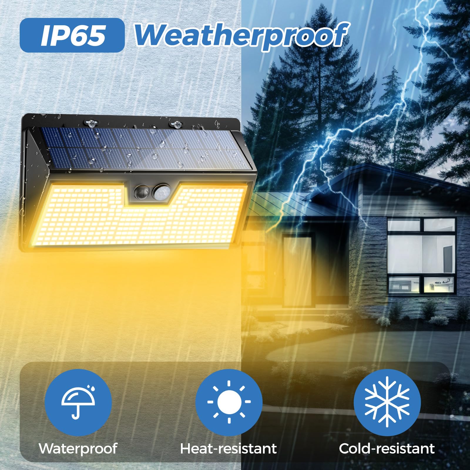 Peasur Solar Motion Sensor Lights, 318LED, IP65 Waterproof, 2 Pack, Black Frame-Warm Lights