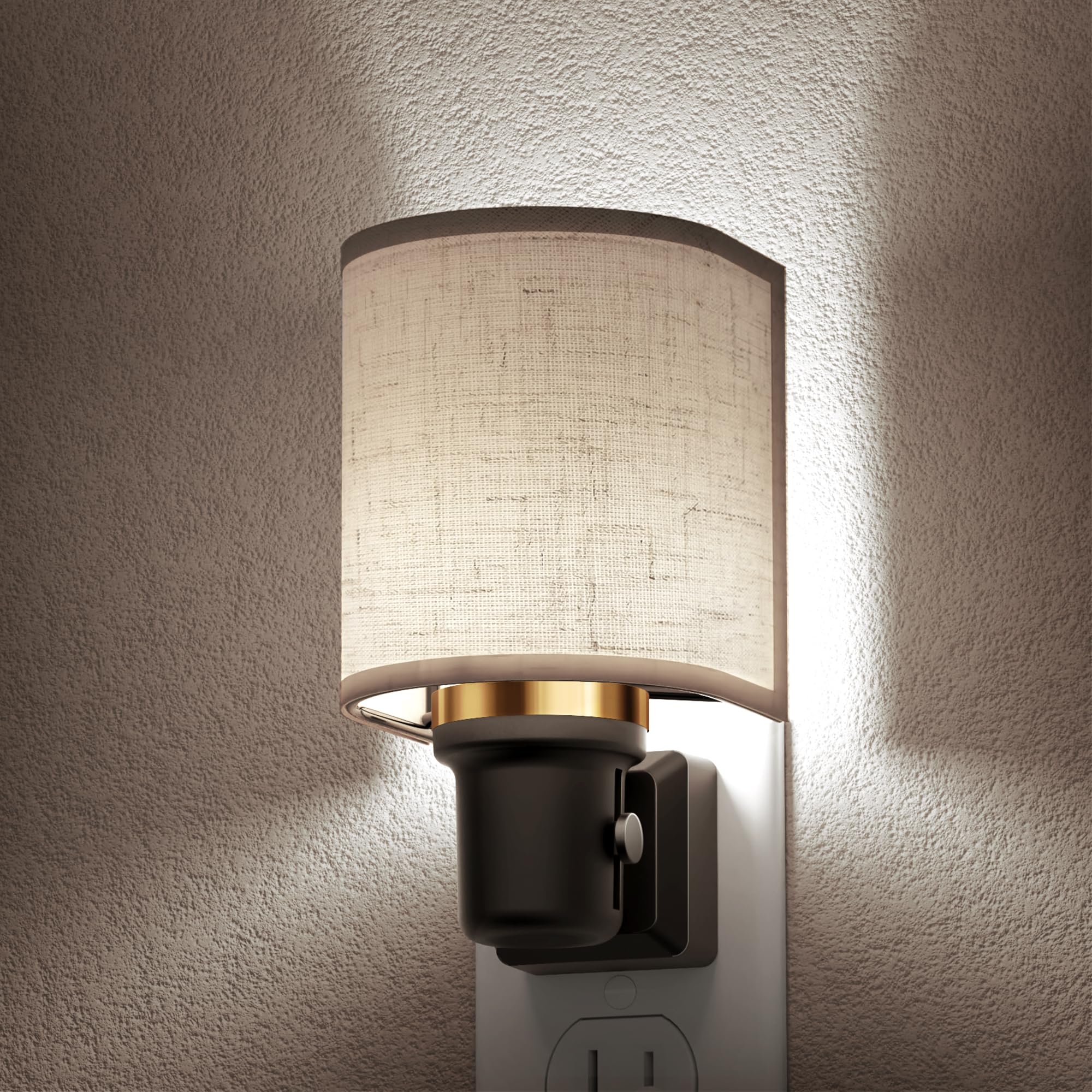 L LOHAS LED Night Light, Dimmable Plug-in, Linen Fabric, Daylight White, Model A-GY-220-US-03MB-2, 2 Pack