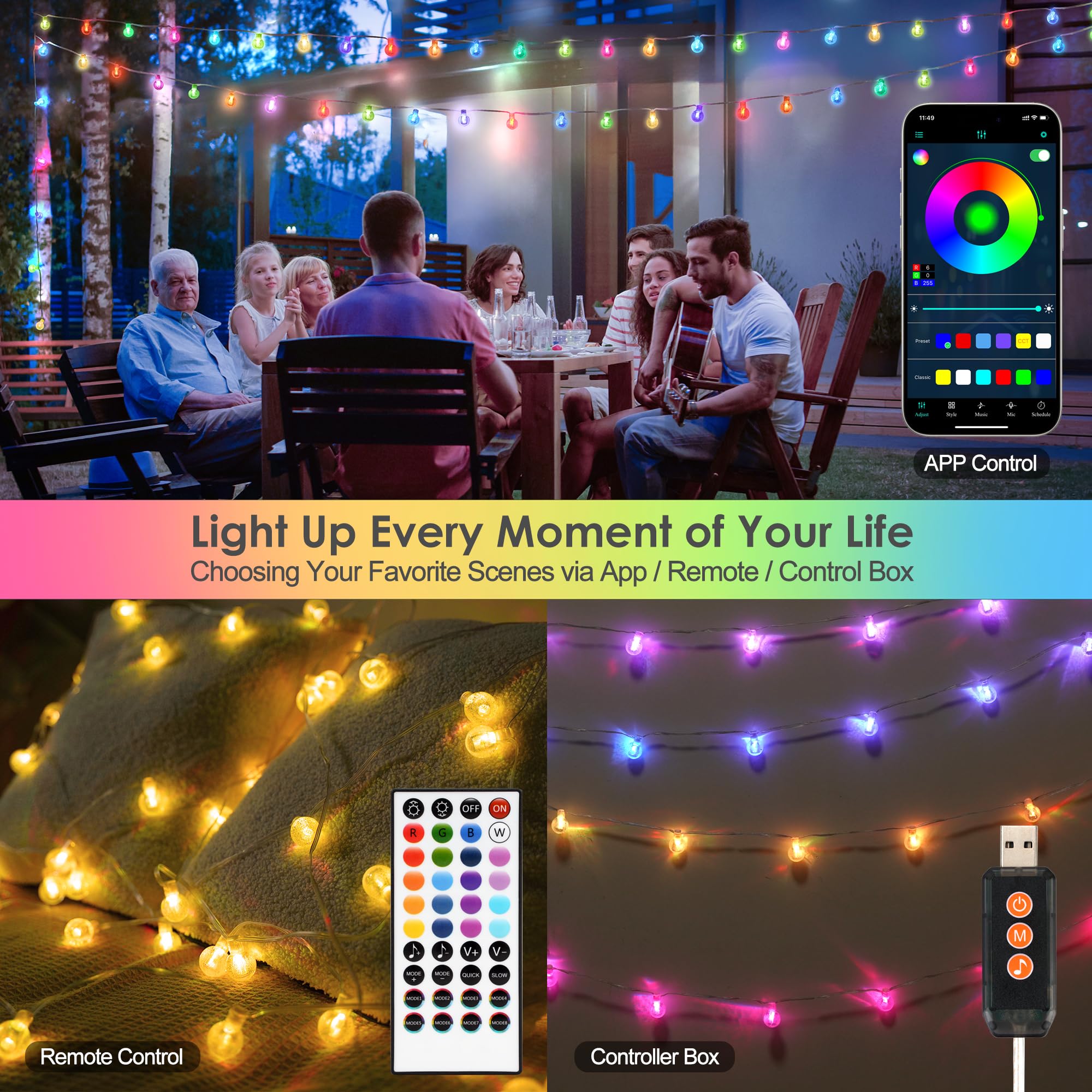 Smart Christmas String Lights Indoor, 29.5Ft 213 Modes Crystal Fairy Lights, 60Led Color Changing Globe Decorative Hanging Lights With App Remote Music For Bedroom Party Girl Gift Tent Wall Xmas Décor