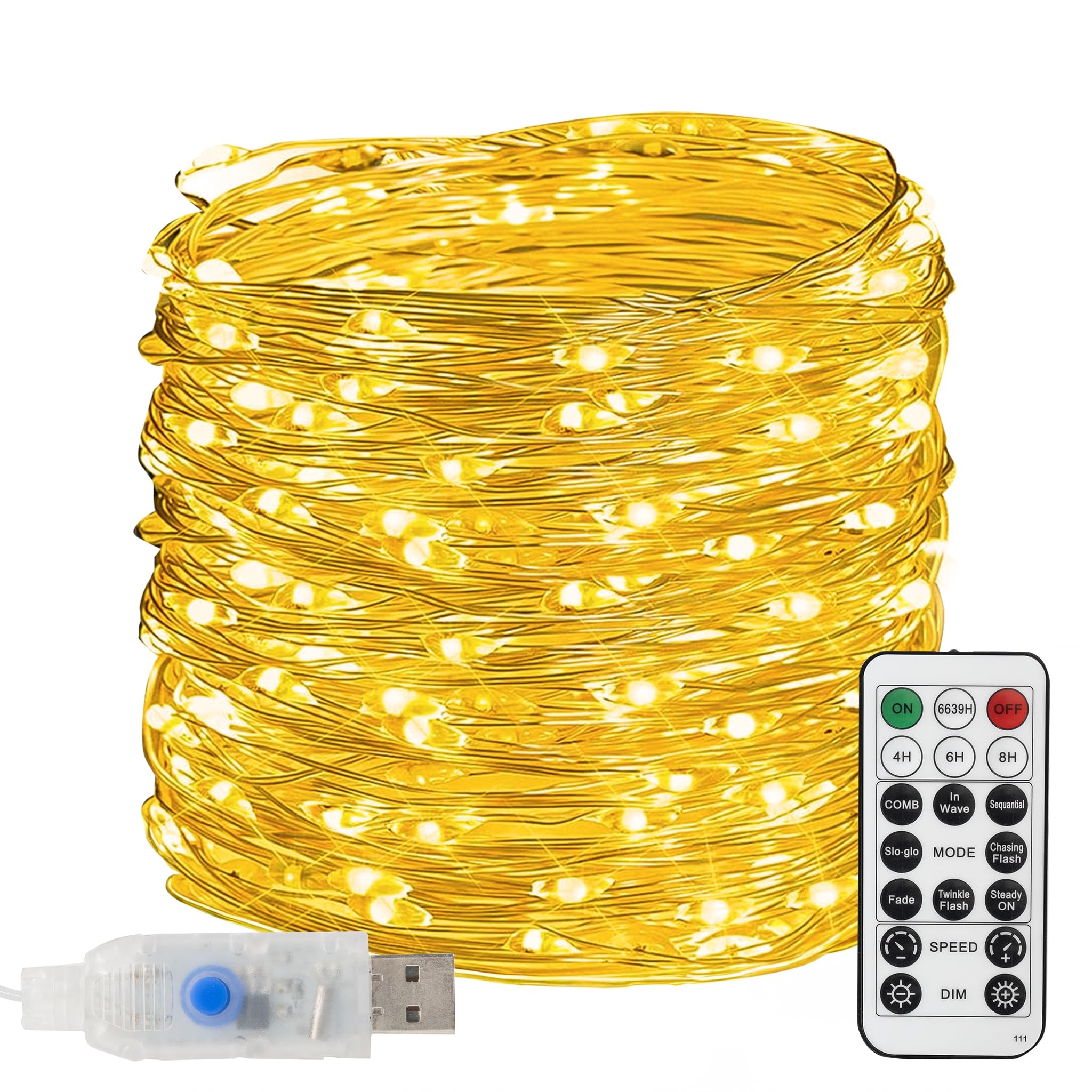 TW SHINE 66 FT 200 LED Fairy Lights for Bedroom Warm White, USB Waterproof Christmas String Lights with Remote Timer, 8 Modes Copper Wire for Indoor Outdoor Party Tree Wedding Yard Decorations