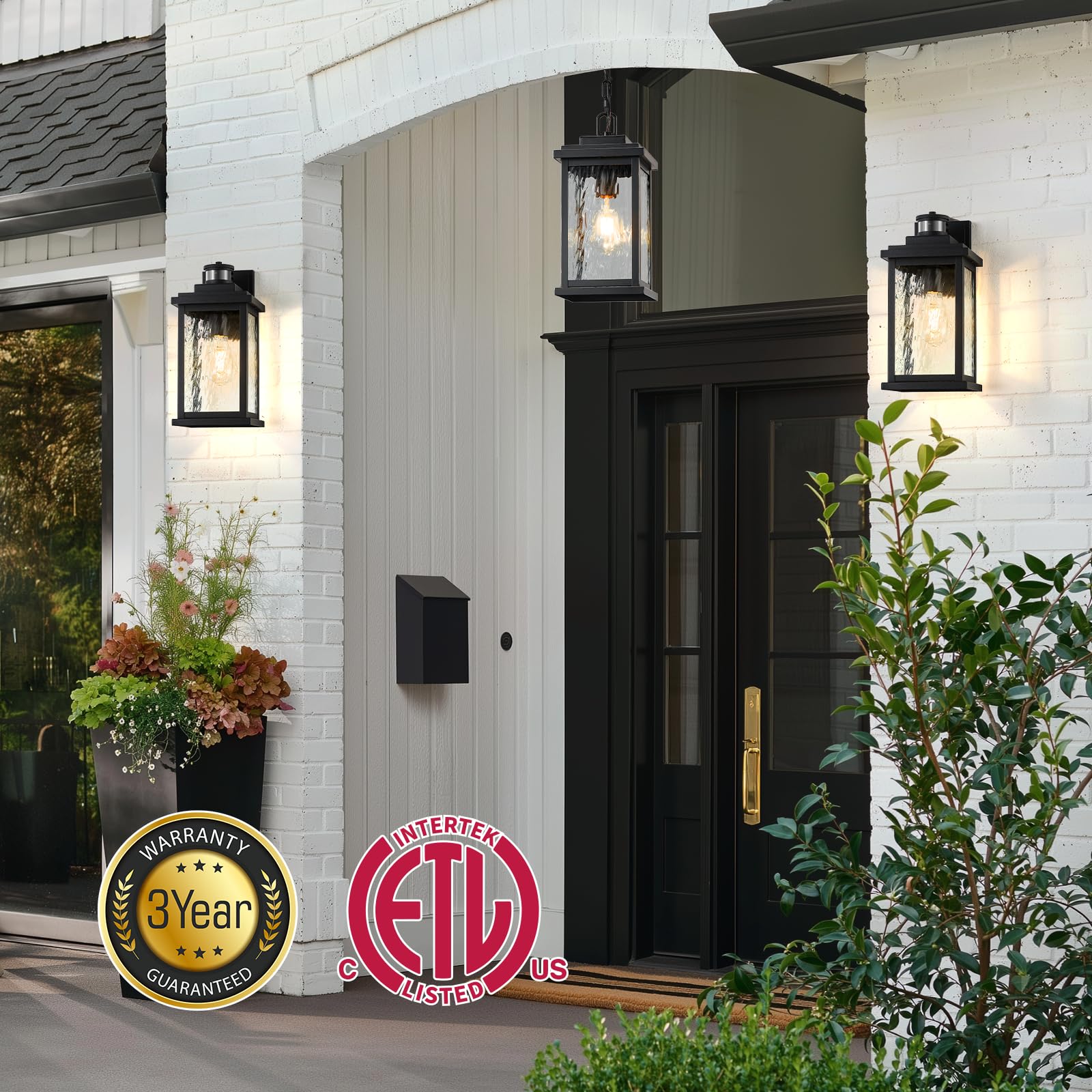 VIANIS Large Anti-Rust Outdoor Chandelier with Adjustable Wire, Black Pendant Light with Water Glass for Porch, Garden,Garage, E