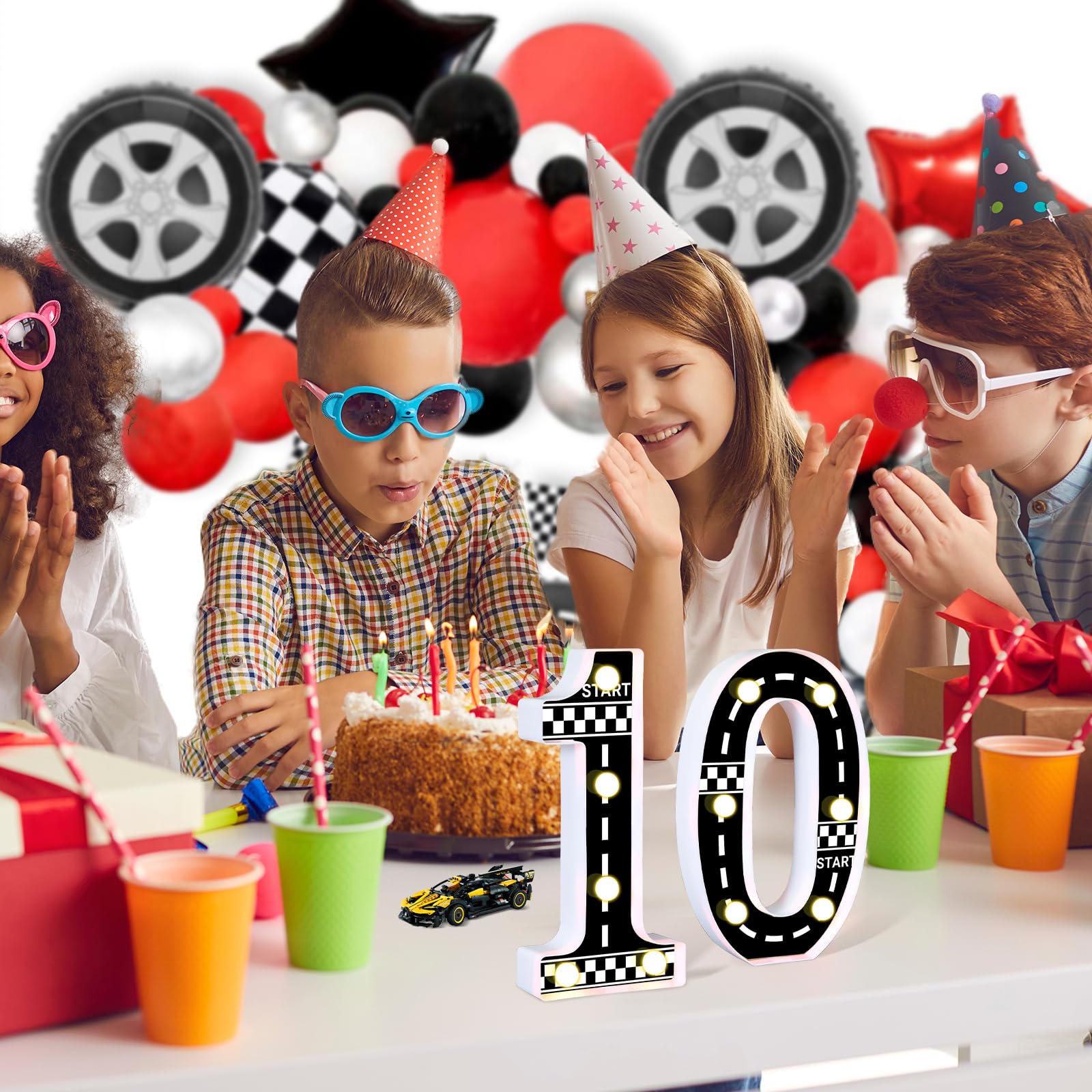 AXBMM Racing Car Light Up Sign Birthday Decorations 1 Polypropylene White+Black Model XY-298