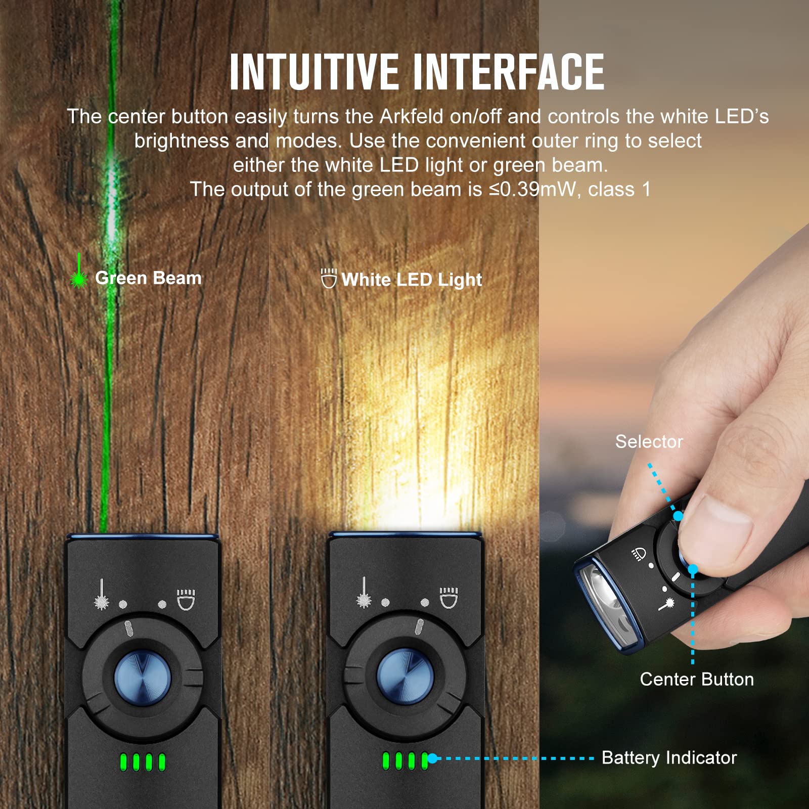 OLIGHT Arkfeld EDC Flat Flashlight, 1000 Lumens White LED Light with Green Beam Combo, Power by Rechargeable Built-in Battery fo