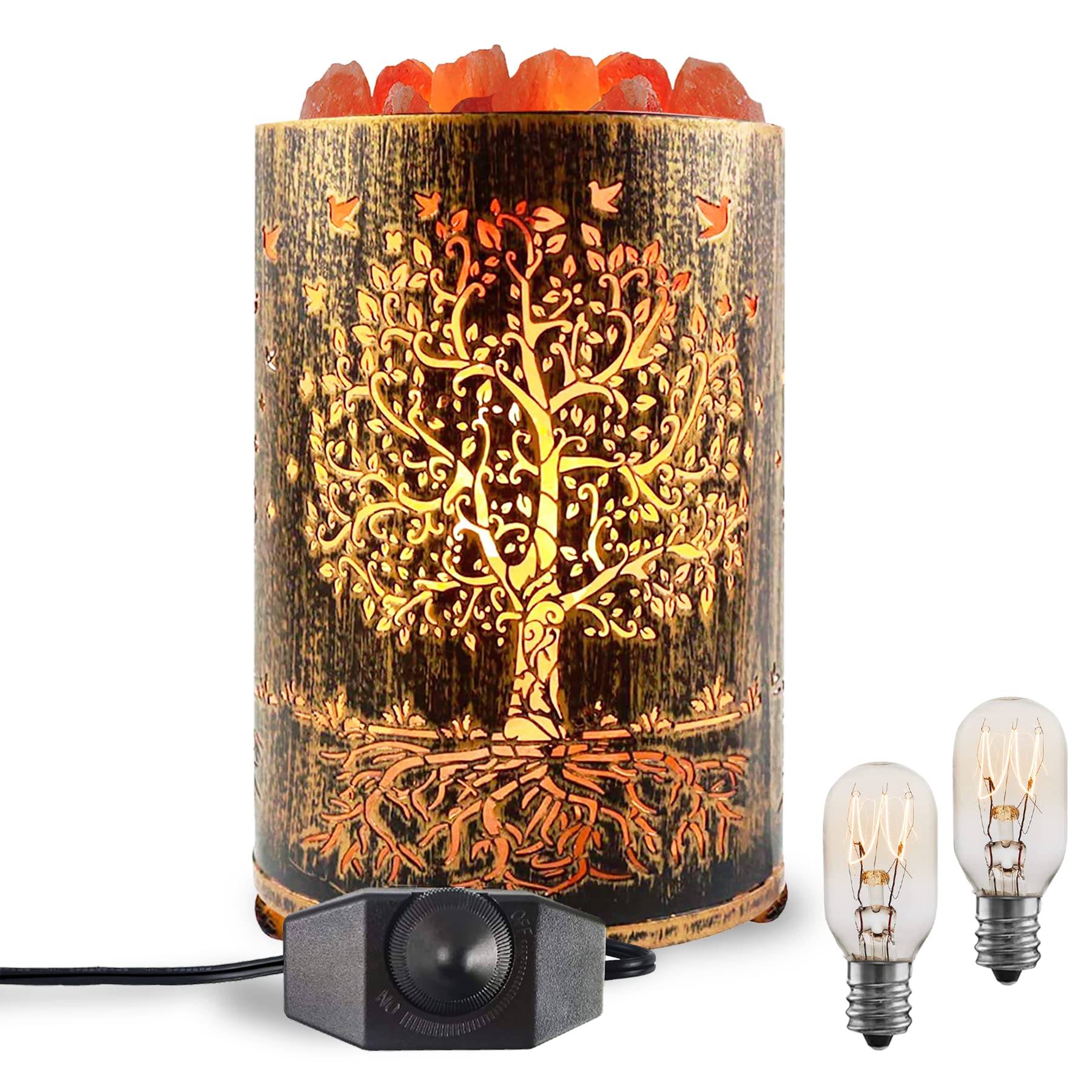 Salt Lamps Night Light, Himalayan Salt Rock Lamp with Dimmer Switch, Tree of Life Salt Basket Lamp, Retro Decor Salt Crystal Des