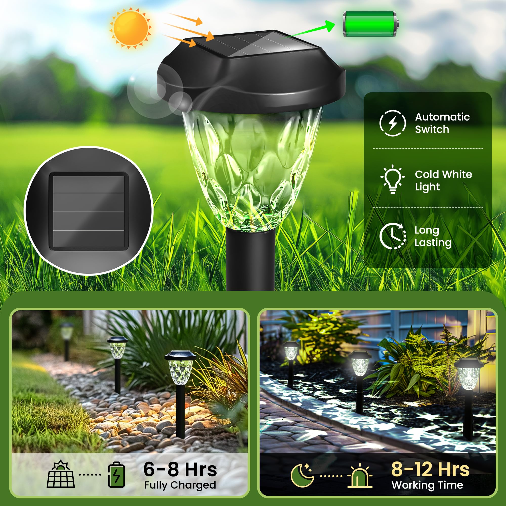 Suncket Solar Outdoor Lights, Bright Solar Christmas Lights Outdoor With Great Pattern, Waterproof Auto On/Off Solar Lights For Outside Garden Walkway Driveway Yard Pathway(8 Pack)