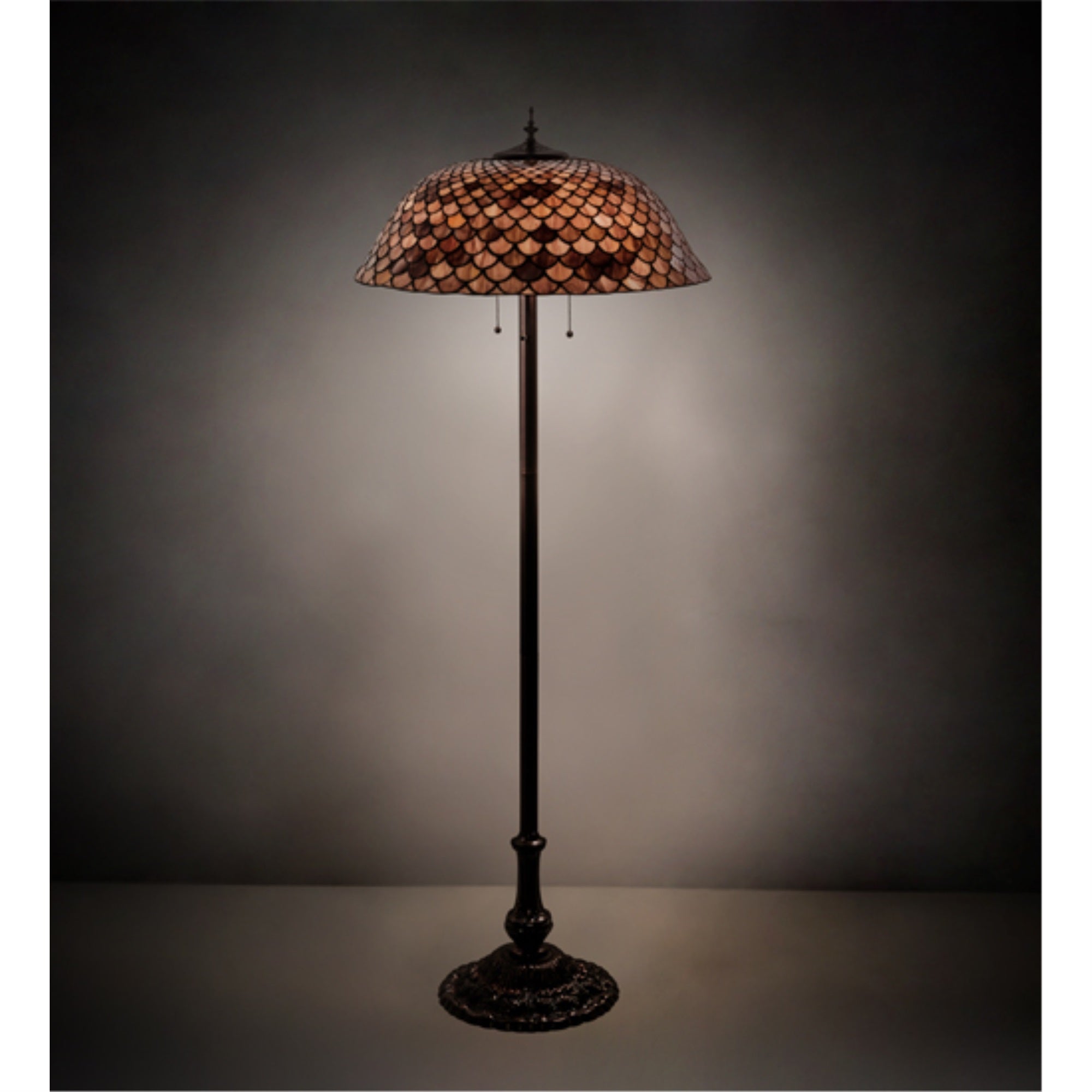 Meyda Tiffany 64in Fishscale Floor Lamp, Stained Glass, Bronze/Dark, Model 81064