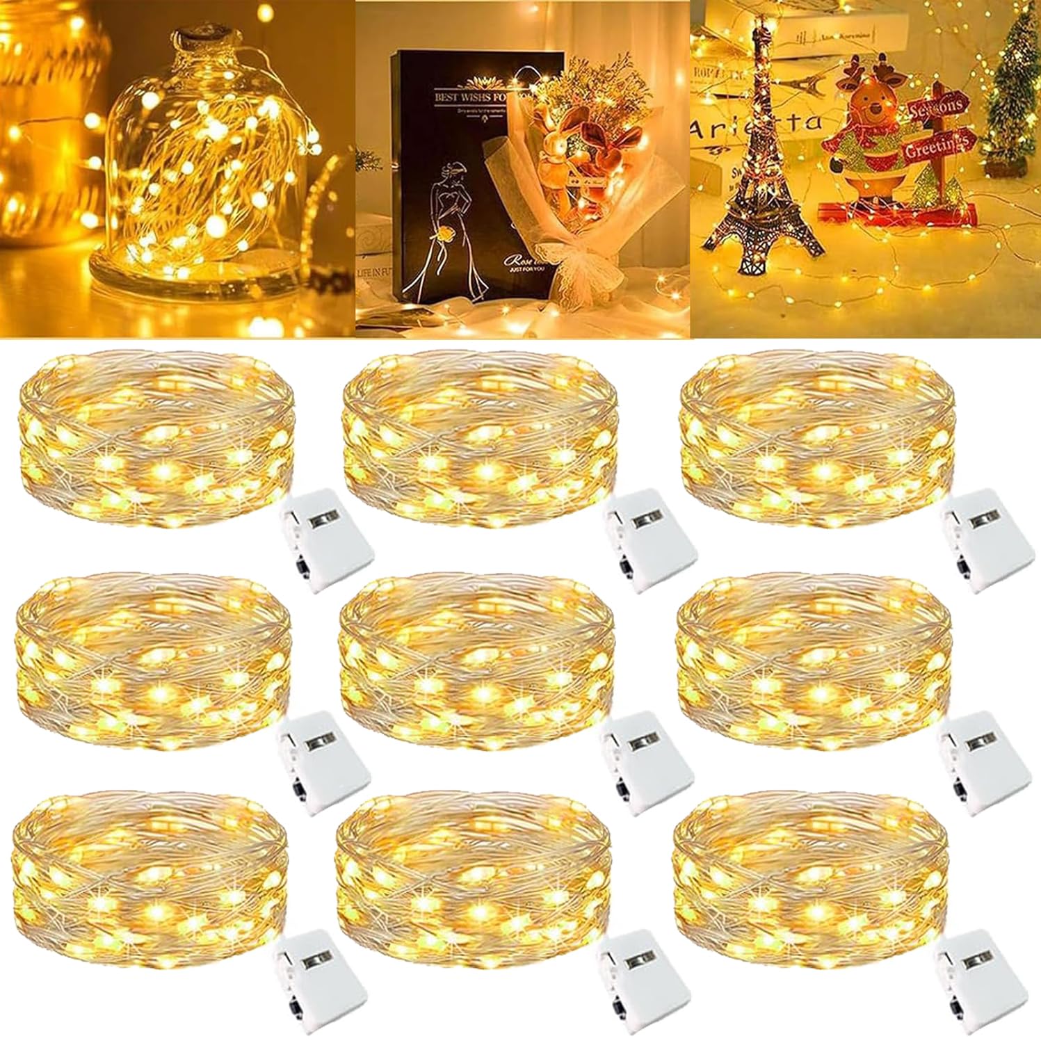 Led Fairy Lights Battery -9 Pack Led Fairy String Lights 2M/20 Leds Mini Fairy Lights With Battery Led Lighting Battery Operated Decoration For Bottle Christmas Tree Wedding Balcony Party Decoration