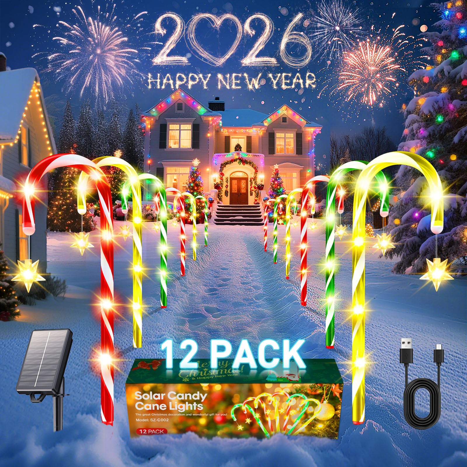 2025 Upgraded Christmas Decorations Outdoor Solar Candy Cane Lights  10 Modes Waterproof Solar Christmas Pathway Lights With Usb Charge  28 Ft 72 Leds Outdoor Xmas Decor For Yard Lawn Porch Holiday