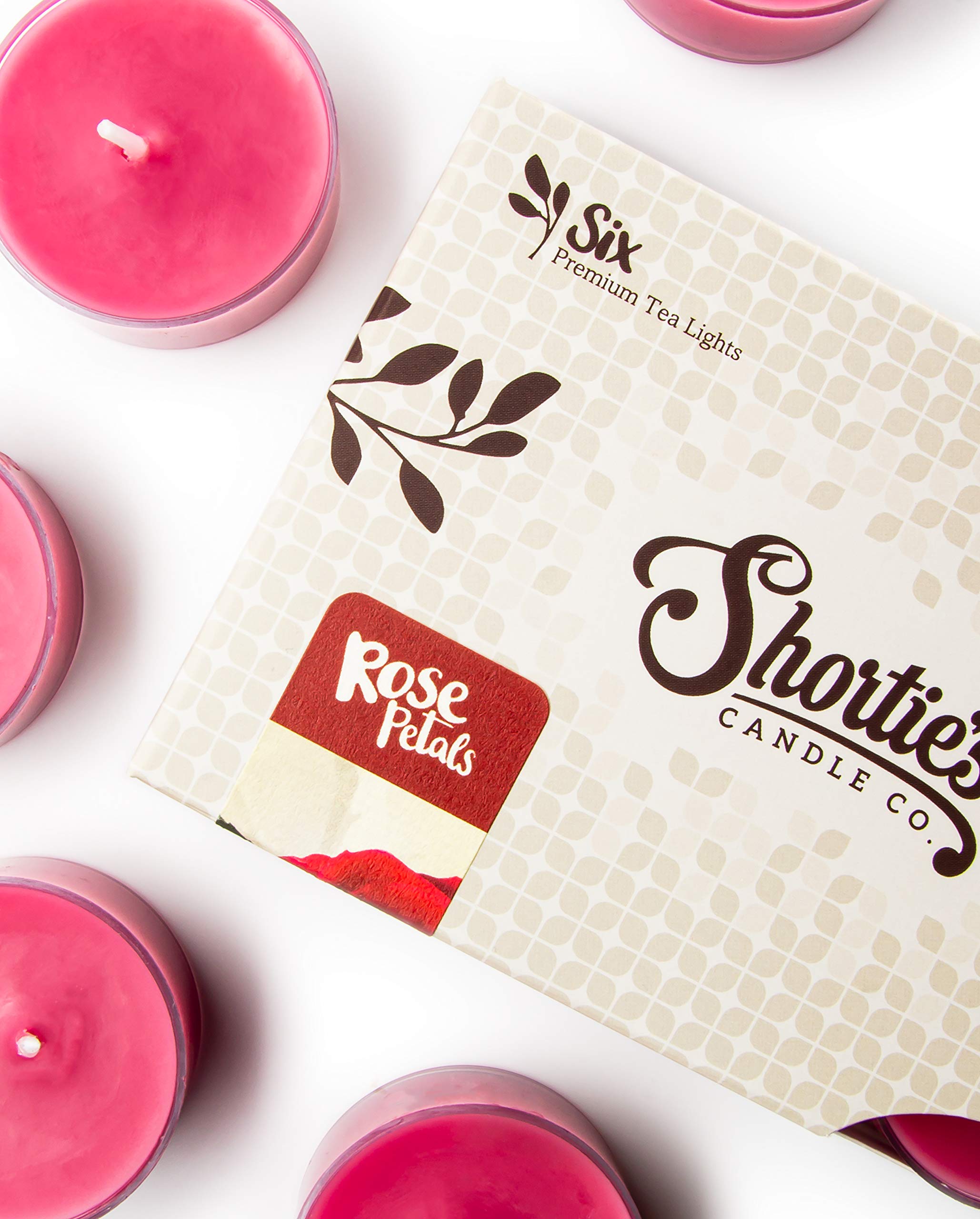 Shorties Candle Company Rose Petals Tealight Candles - 12 Highly Scented Pink Tea Lights - Flower Collection - Model 45110