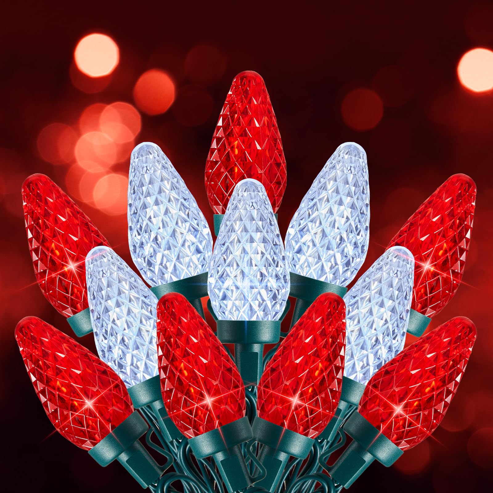 C9 Christmas Lights Outdoor  66 Ft 100 Led Connectable C9 String Lights With 8 Modes And Timer Xmas Tree Patio Roofline Garden Yard Holiday Party Indoor Outdoor Decoration  Red And White