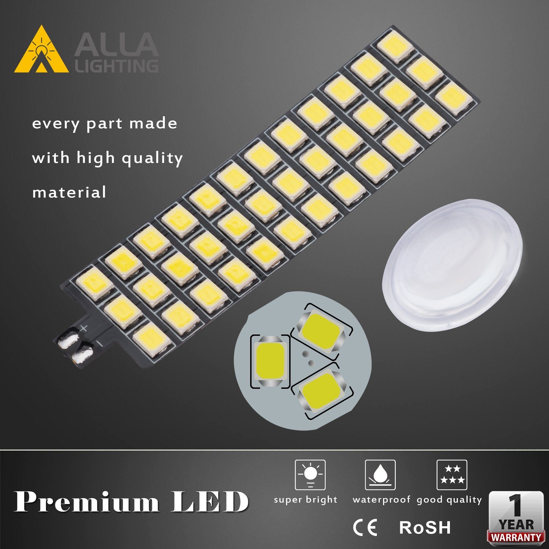 Alla Lighting T25 LED Strobe Brake & Reverse Light Bulbs, 6000K Xenon White, Model Alla-STR-2835-3157-39W