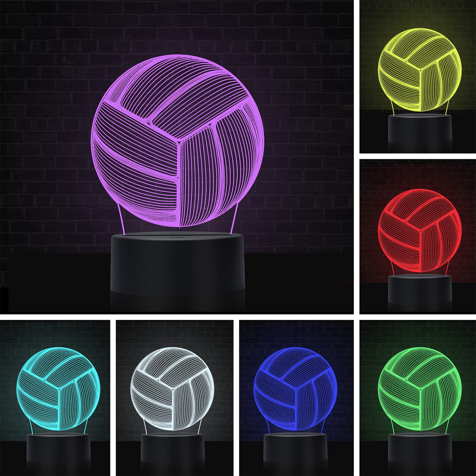 Febdey Volleyball Night Light Night Light For Kids, 3D Illusion Night Lamp, Usb Led Table Lamp Smart Touch Dimmer Lights 7 Color