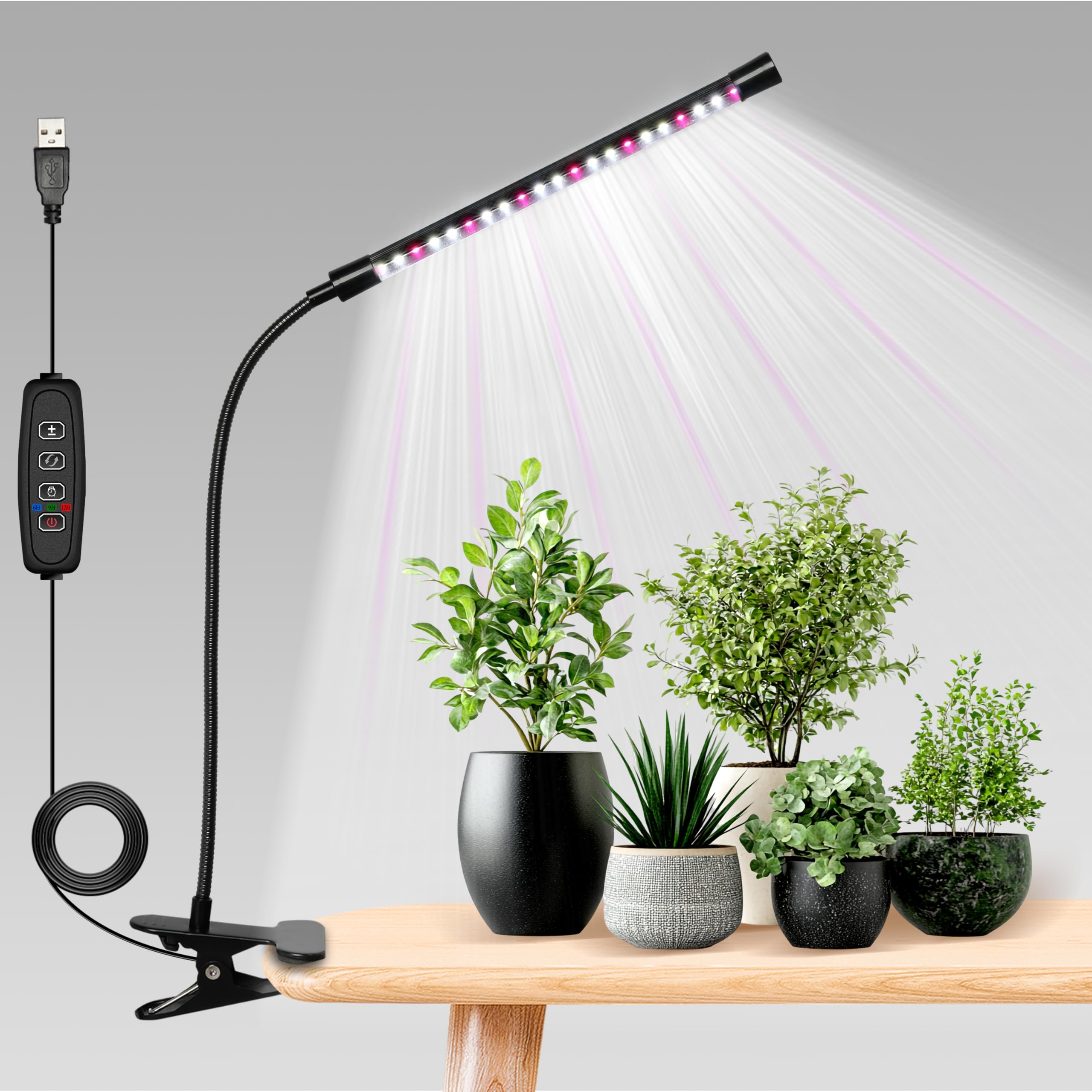 Ipower Plant Grow Light, 6000K Full Spectrum Clip Led Growing Lamp For Indoor Plants, Automatic Timer & 10 Dimmable Levels, 1 Tu