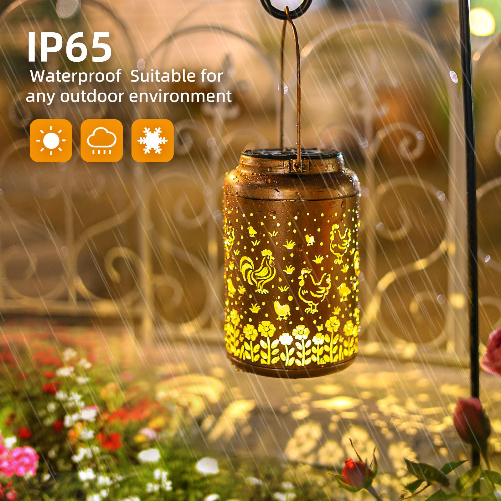 Chicken Solar Lanterns Outdoor Hanging Waterproof Solar Lights Gifts For Women Men Mom Outside Metal Decoration For Garden  Porch  Lawn Yard  Patio  Landscape