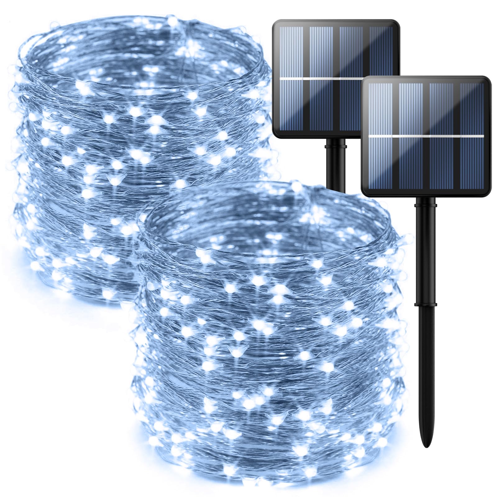 Selarlyt 2-Pack 200 LED Solar String Lights, Waterproof, 8 Modes, Cold White, for Outdoor Decor and Events