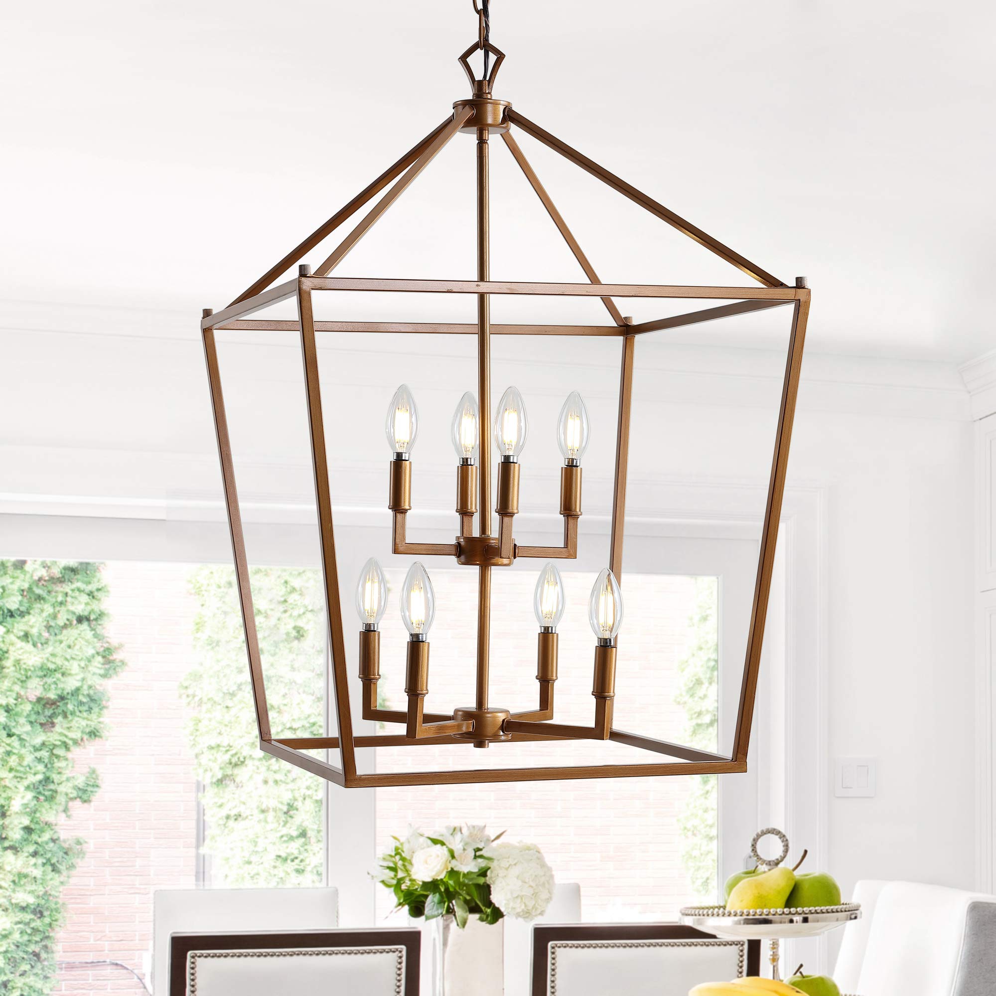 Jonathan Y Pagoda Lantern Pendant Light, Dimmable Metal, 20 Antique Gold, Model Jyl7438B, Ideal For Dining Room, Living Room, Kitchen