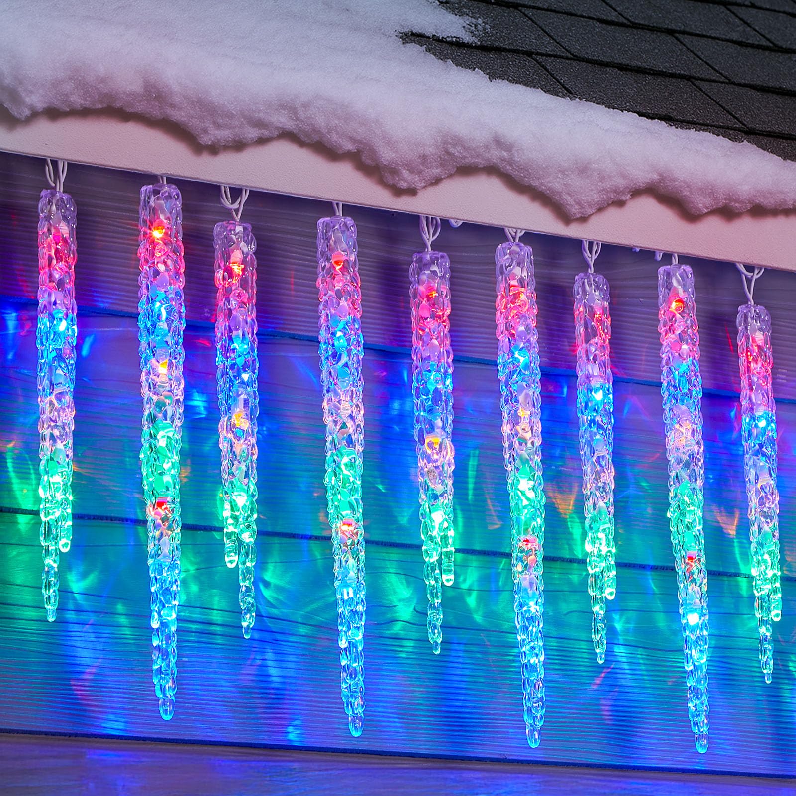 Minetom Icicle Lights Outdoor 100 LED Twinkling 20 Tubes 20ft Multicolor Model 39416A