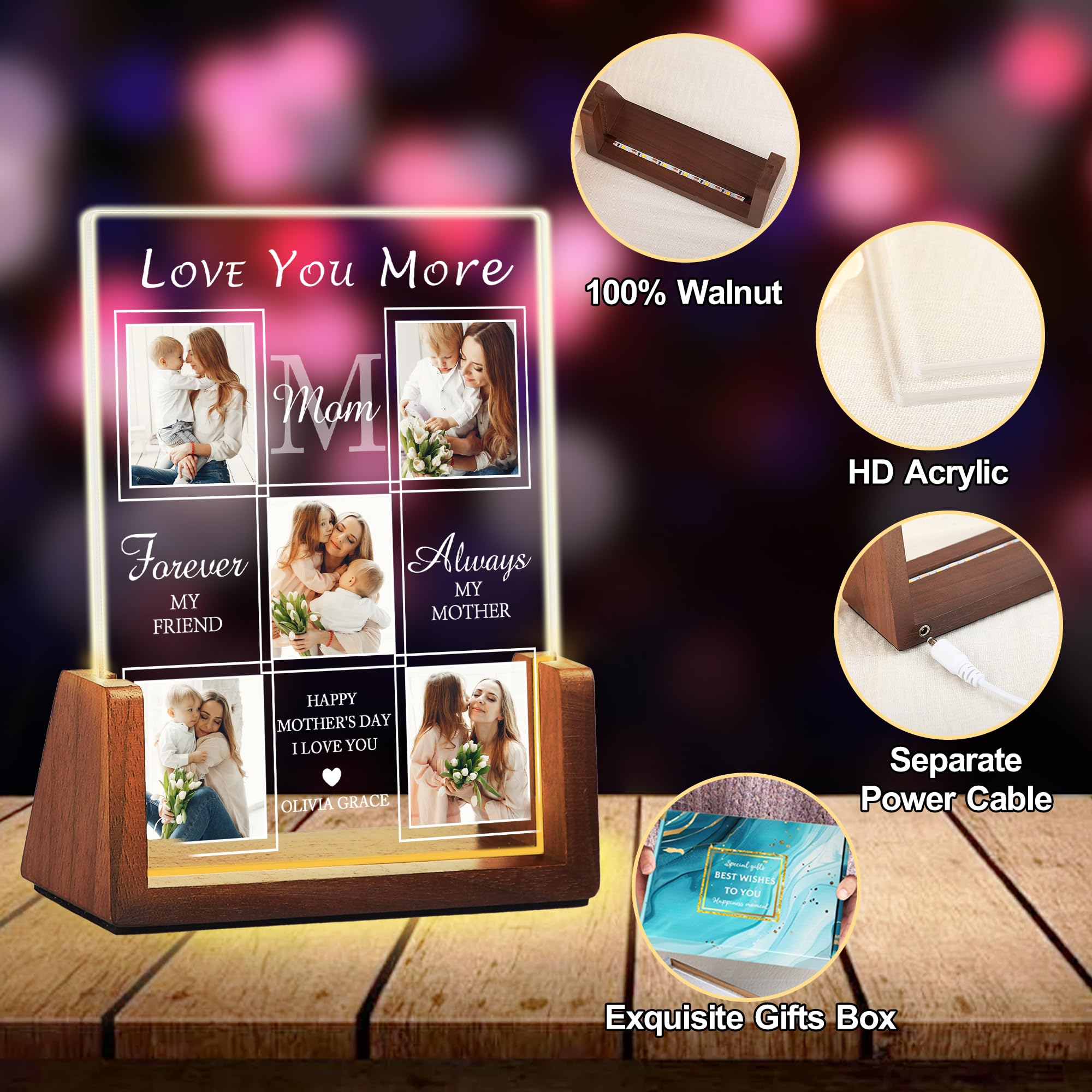 Maiwell Personalized Mom Gifts For Mothers Day From Daughter Son Husband  Custom Light Up Photo Frame With Picture Name  Customized Mothers Day Birthday Christmas Gifts For Mom Grandma Wife Women